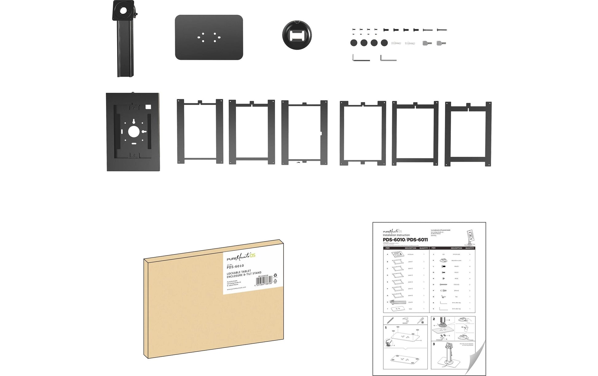 PureMounts Tablet-Ständer – für iPad 10,9" (8. Gen.), drehbar – Schwarz