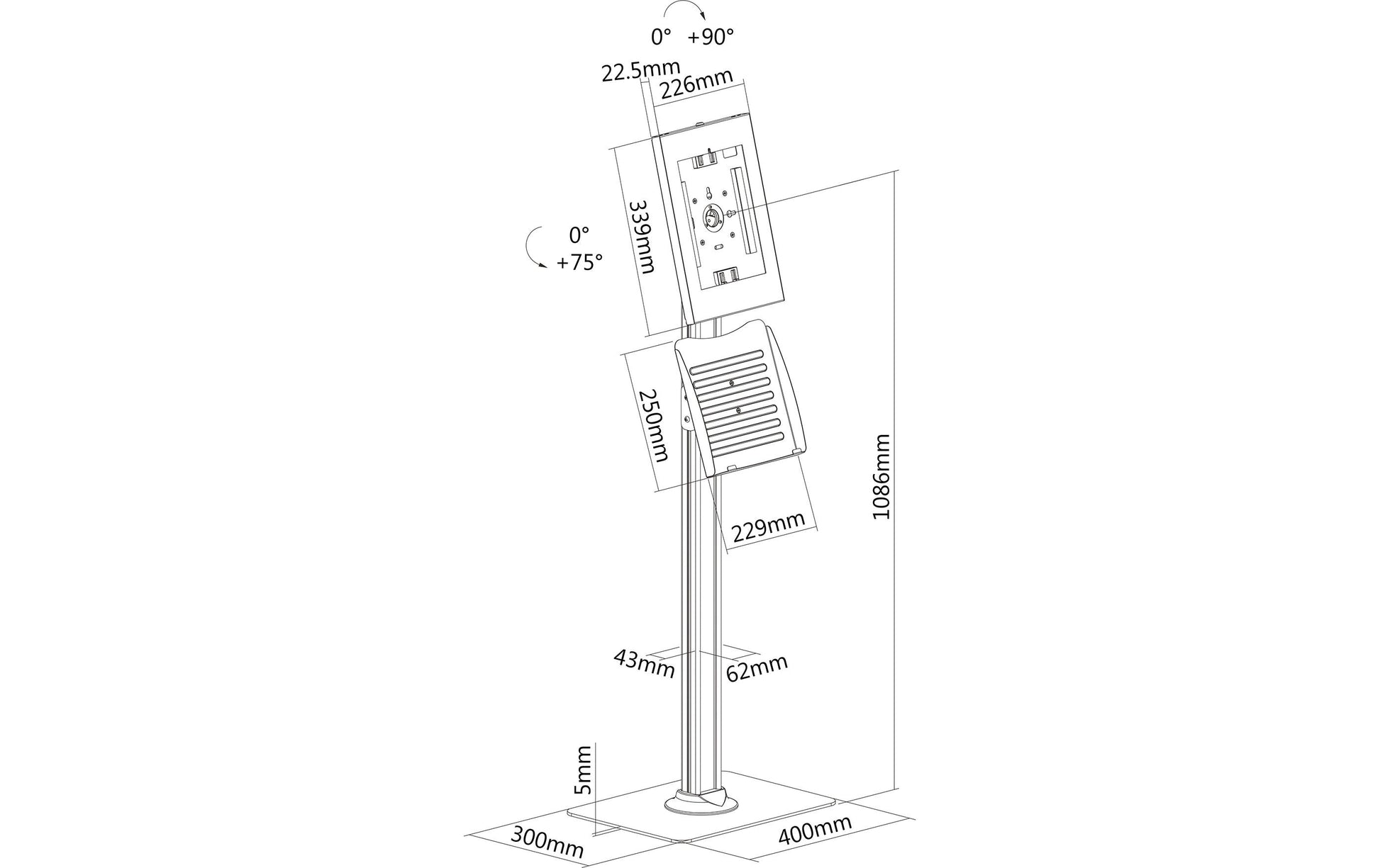PureMounts Tablet-Bodenständer für iPad 10,9" (6. Gen.) – Diebstahlschutz – Weiss – PDS-6021
