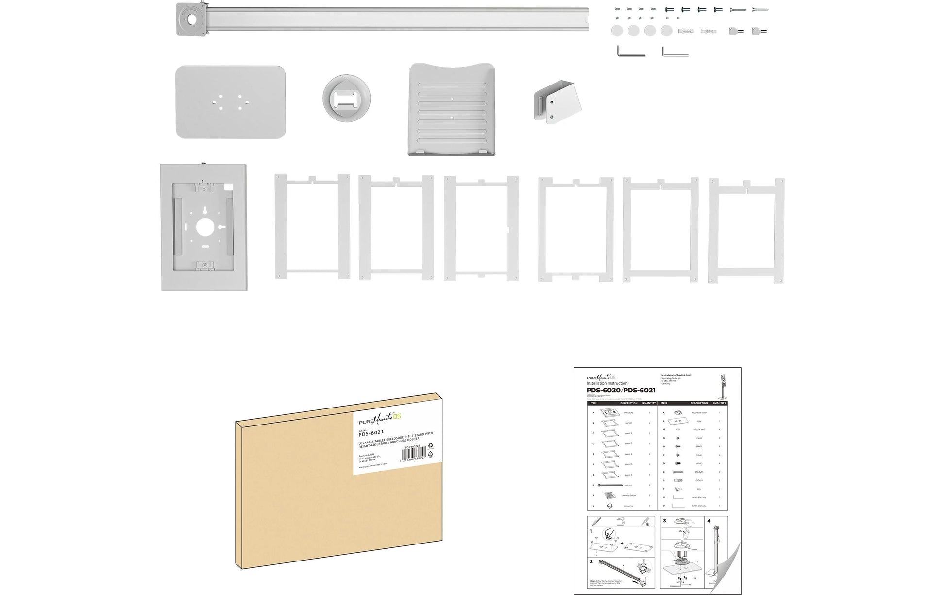 PureMounts Tablet-Bodenständer für iPad 10,9" (6. Gen.) – Diebstahlschutz – Weiss – PDS-6021