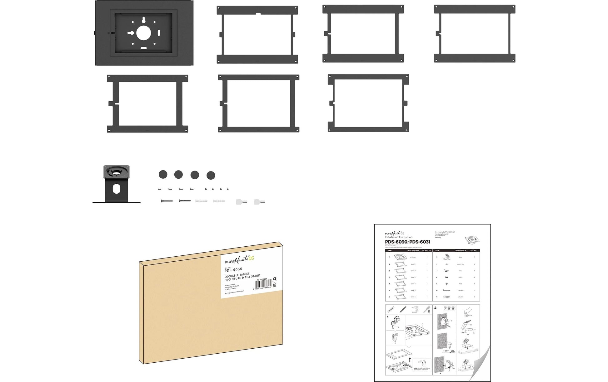 PureMounts PDS-6030 Tablet-Ständer für iPad 10,9" (8. Gen.) – abschliessbar – Schwarz