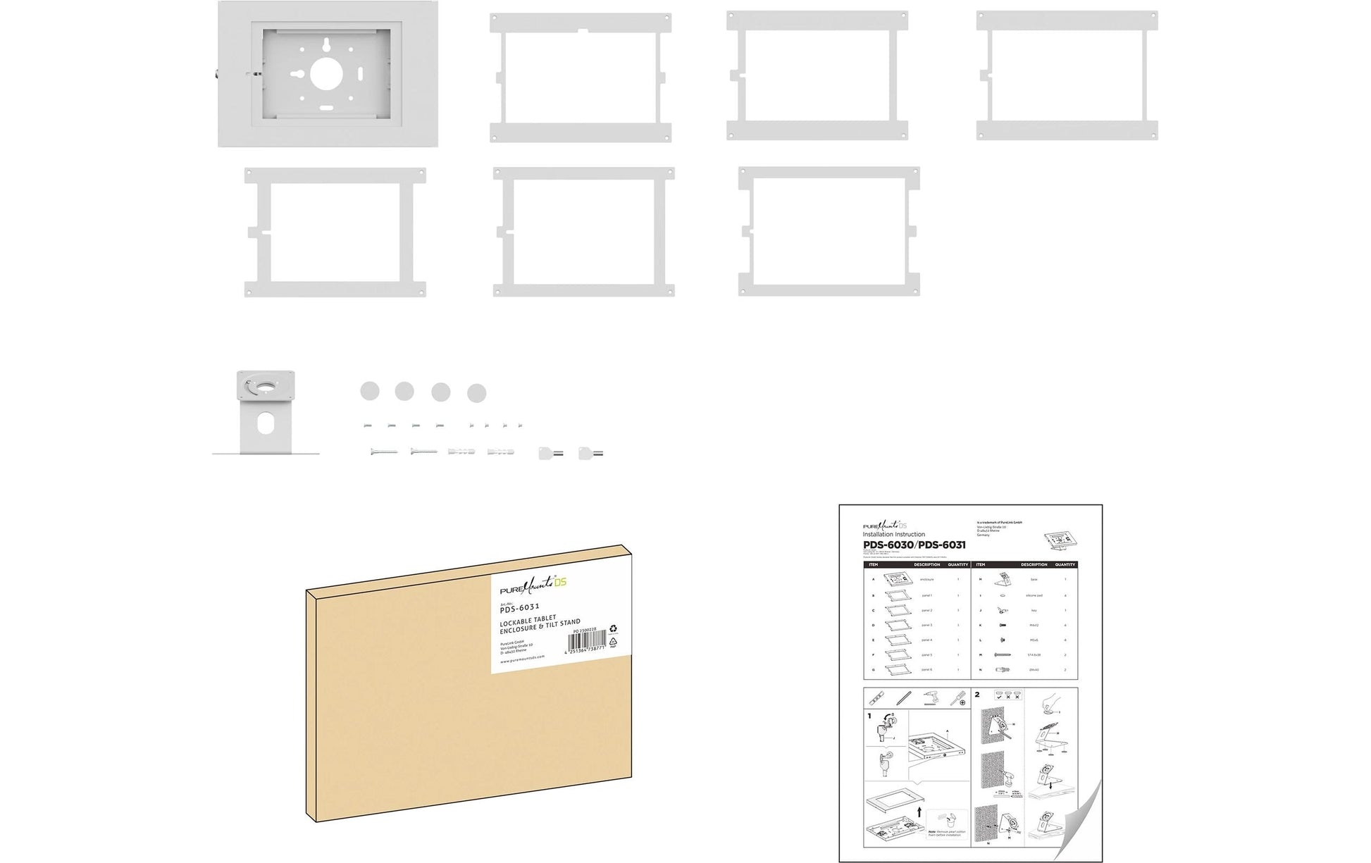 PureMounts Tablet-Ständer für iPad 10,9" (6. Gen.) – Diebstahlschutz – Weiss
