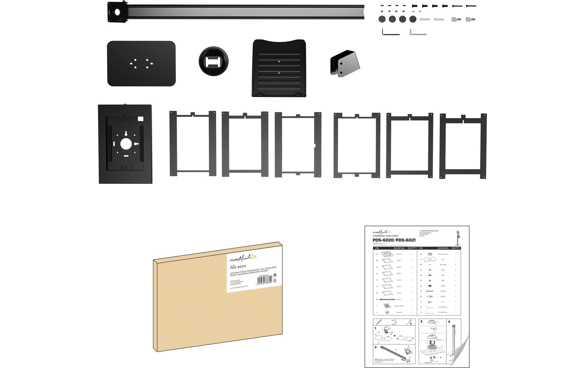 PureMounts Tablet-Bodenständer – für iPad 10,9" (8. Gen.), abschliessbar – Schwarz