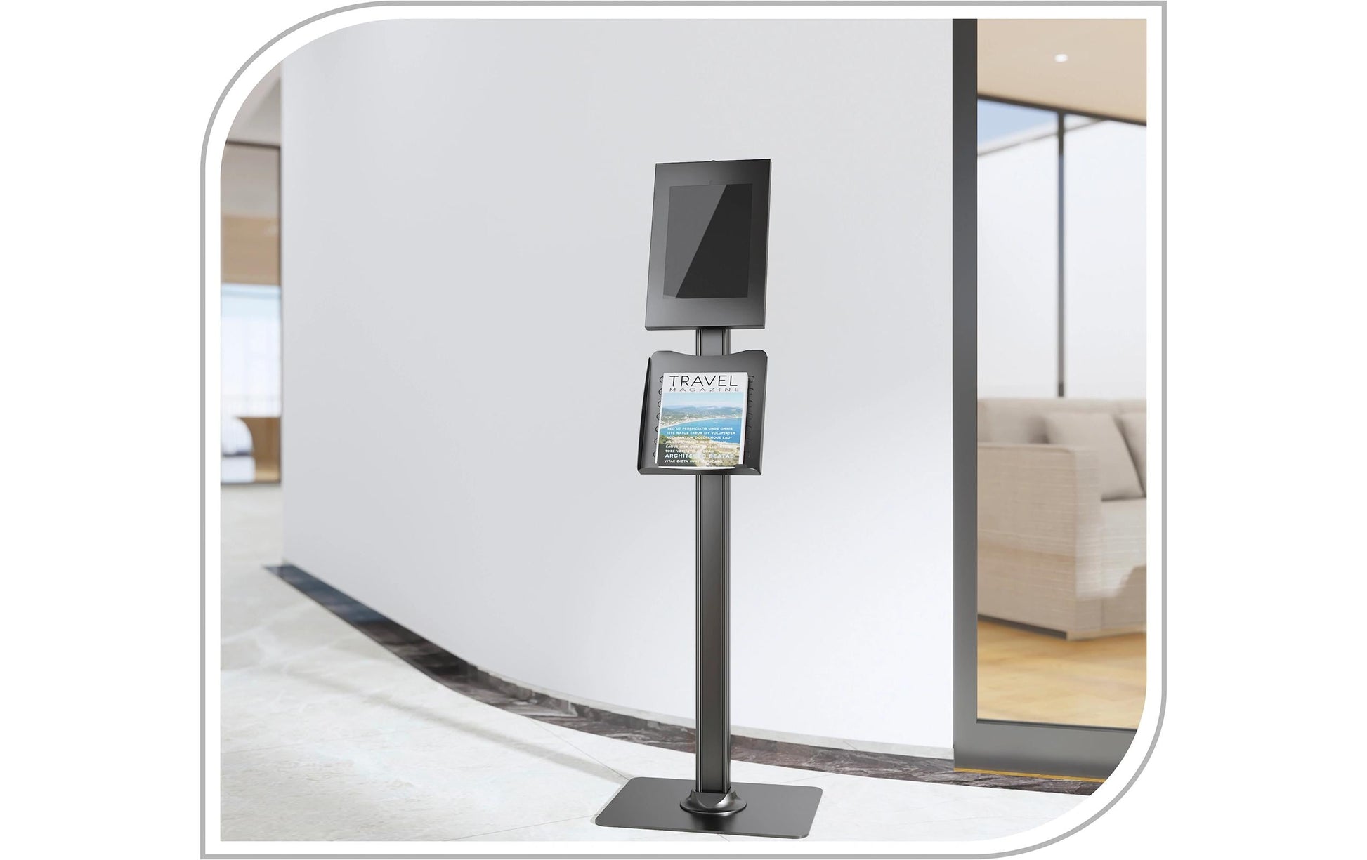 PureMounts Tablet-Bodenständer – für iPad 10,9" (8. Gen.), abschliessbar – Schwarz