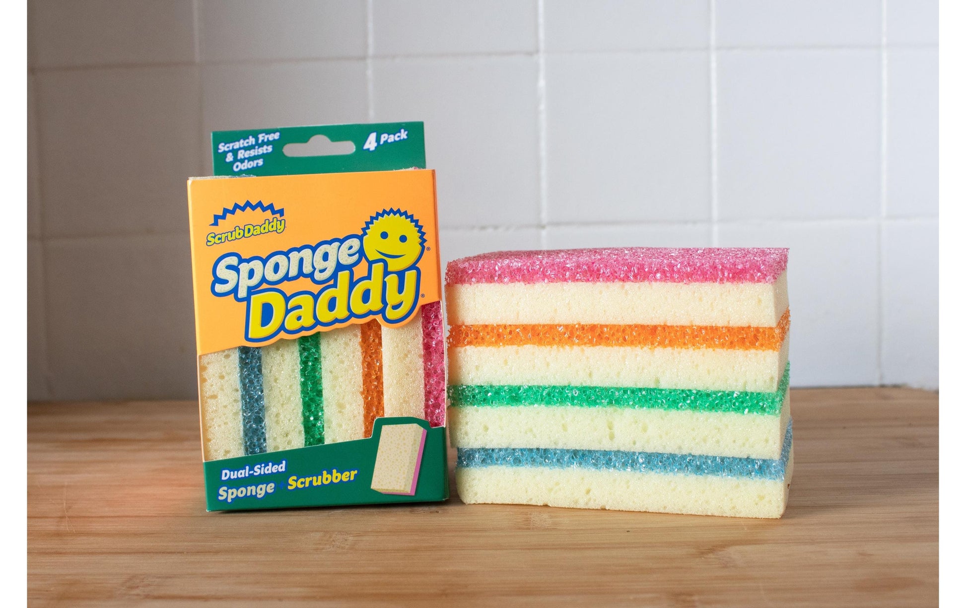 Scrub Daddy Spülschwamm – Rechteckig, für Küche, Auto, empfindliche Oberflächen, mehrfarbig, 4 Stk.