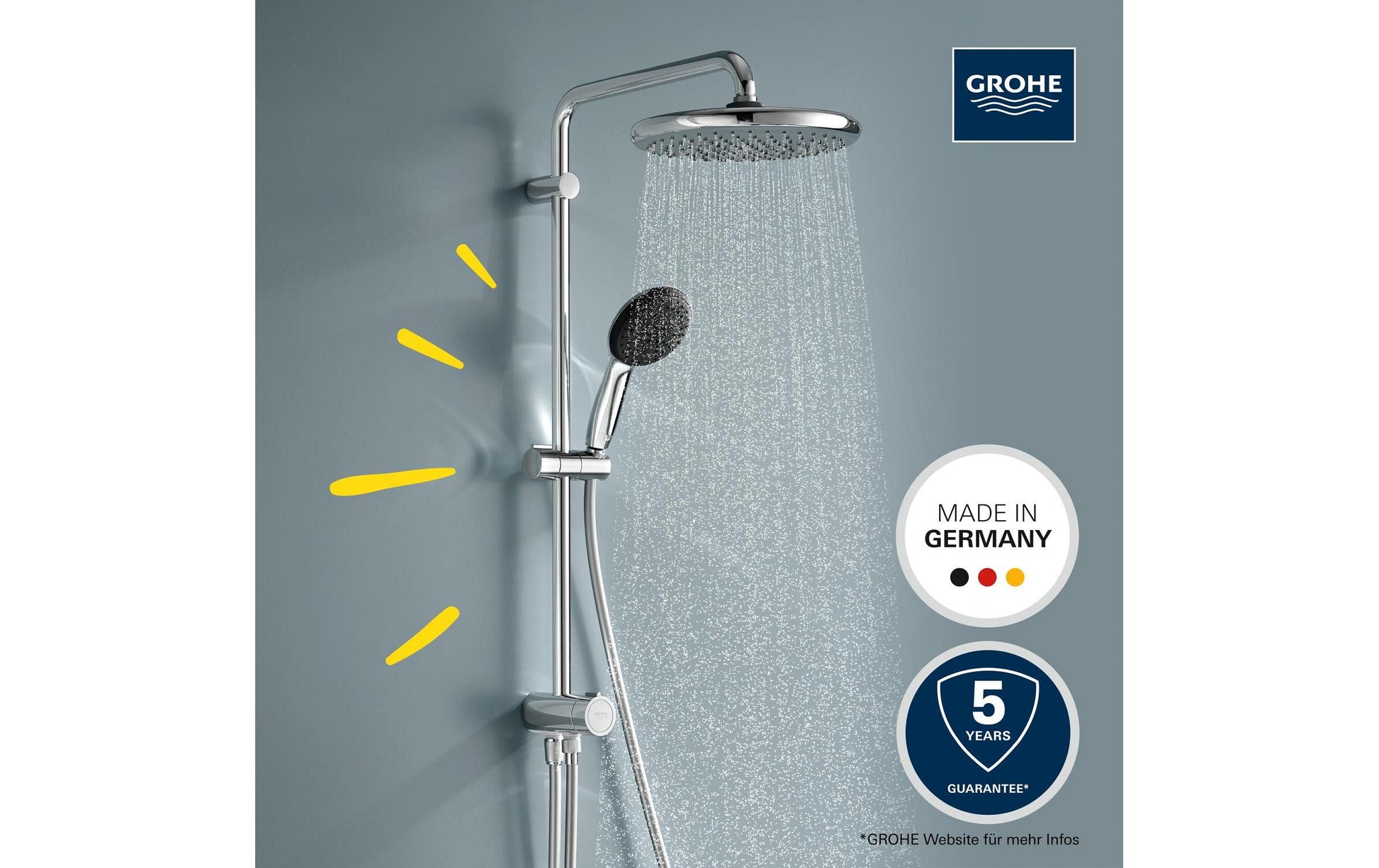 GROHE Duschsystem Vitalio Start 250 – 150 cm Schlauch, Metall, Chrom