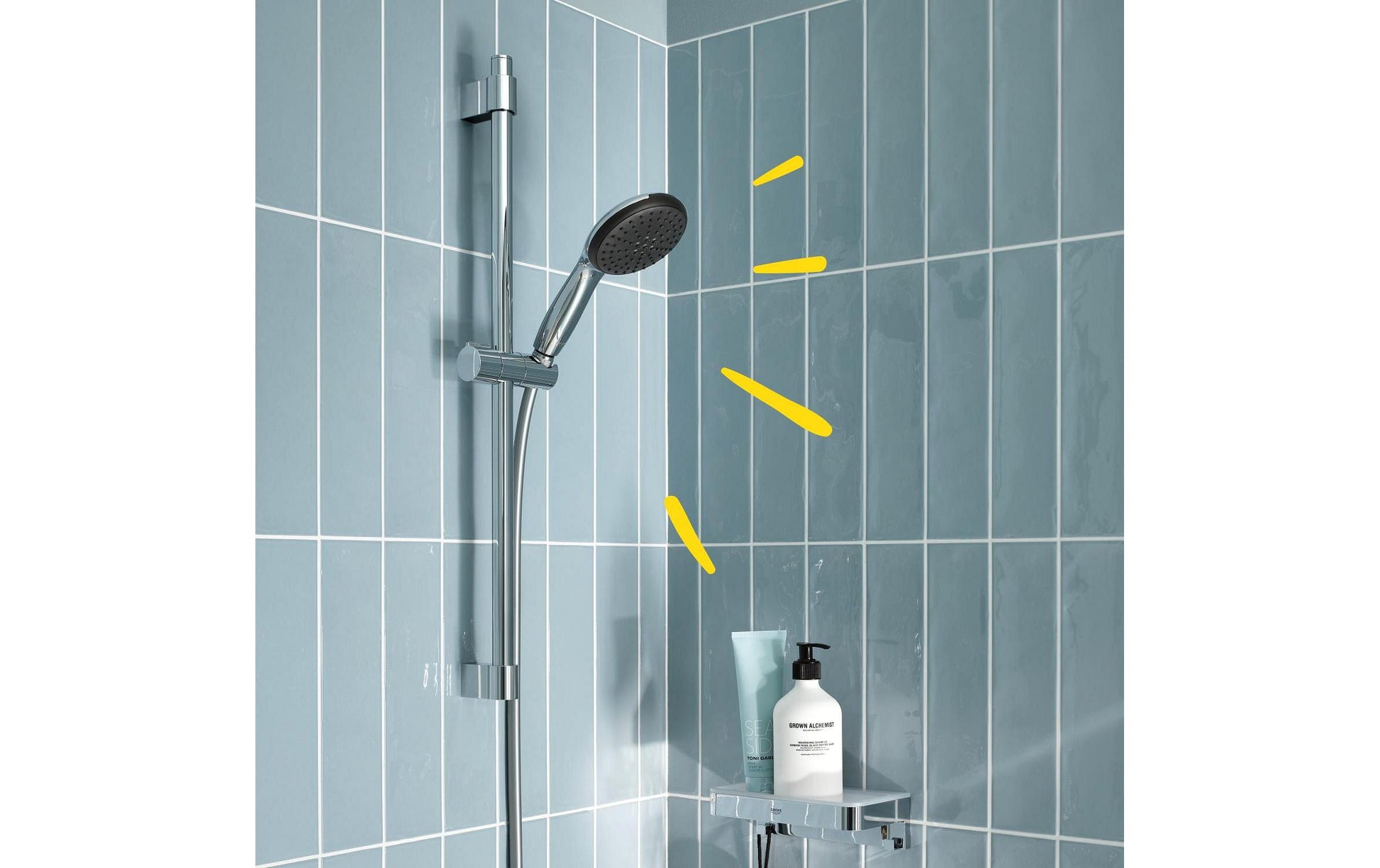 GROHE Badebatterie Vitalio Start 110 – 175 cm Schlauch, Kunststoff, Chrom