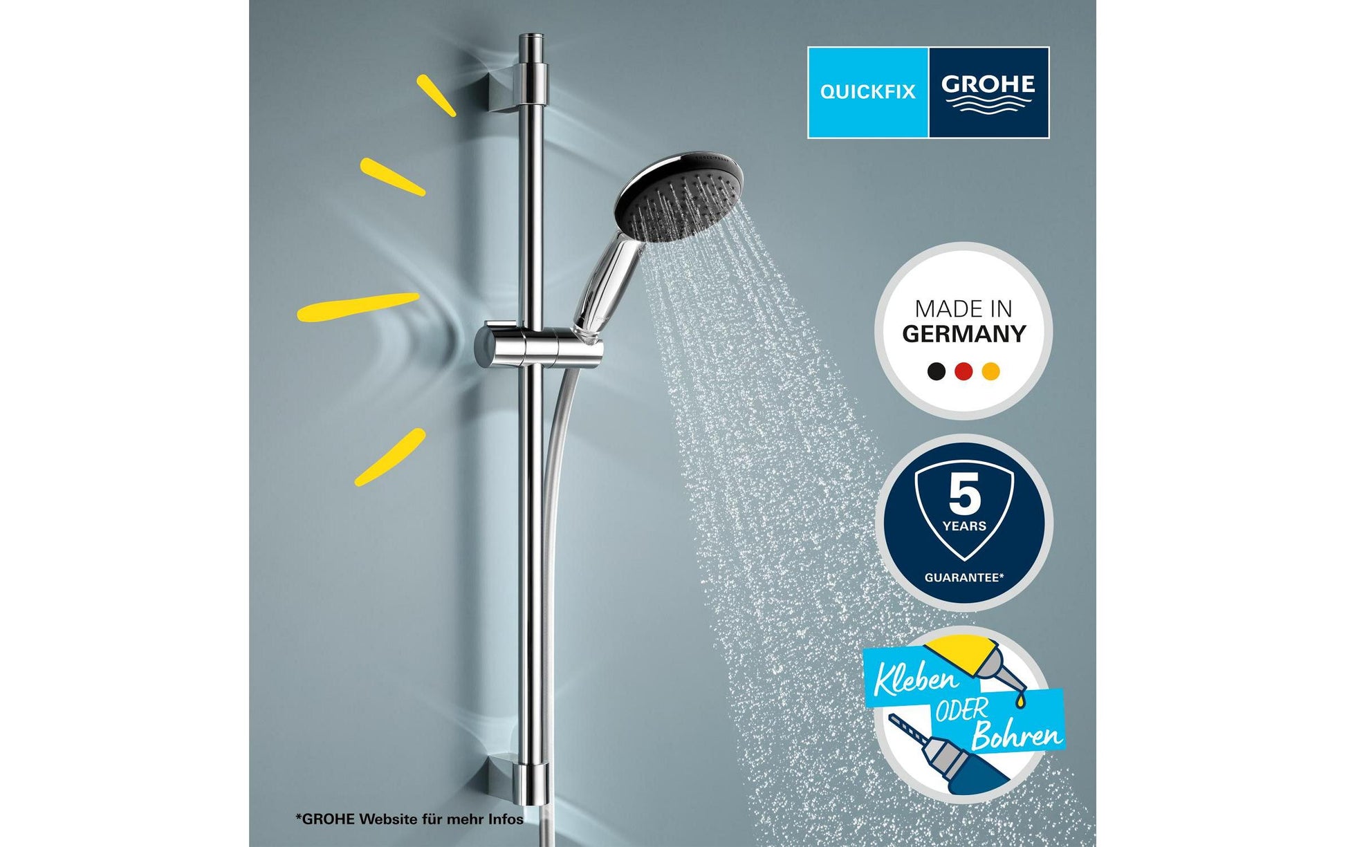 GROHE Duschsystem Vitalio Start – Schlauch 1,75 m, Metall, 2 Strahlarten, Chrom