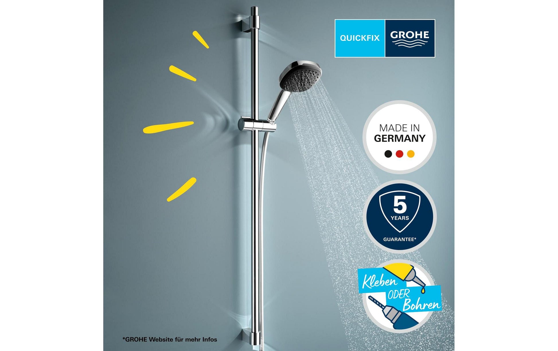 GROHE Duschsystem Vitalio Comfort 110 II – 175 cm, Kunststoff/Chrom, Klebestreifen