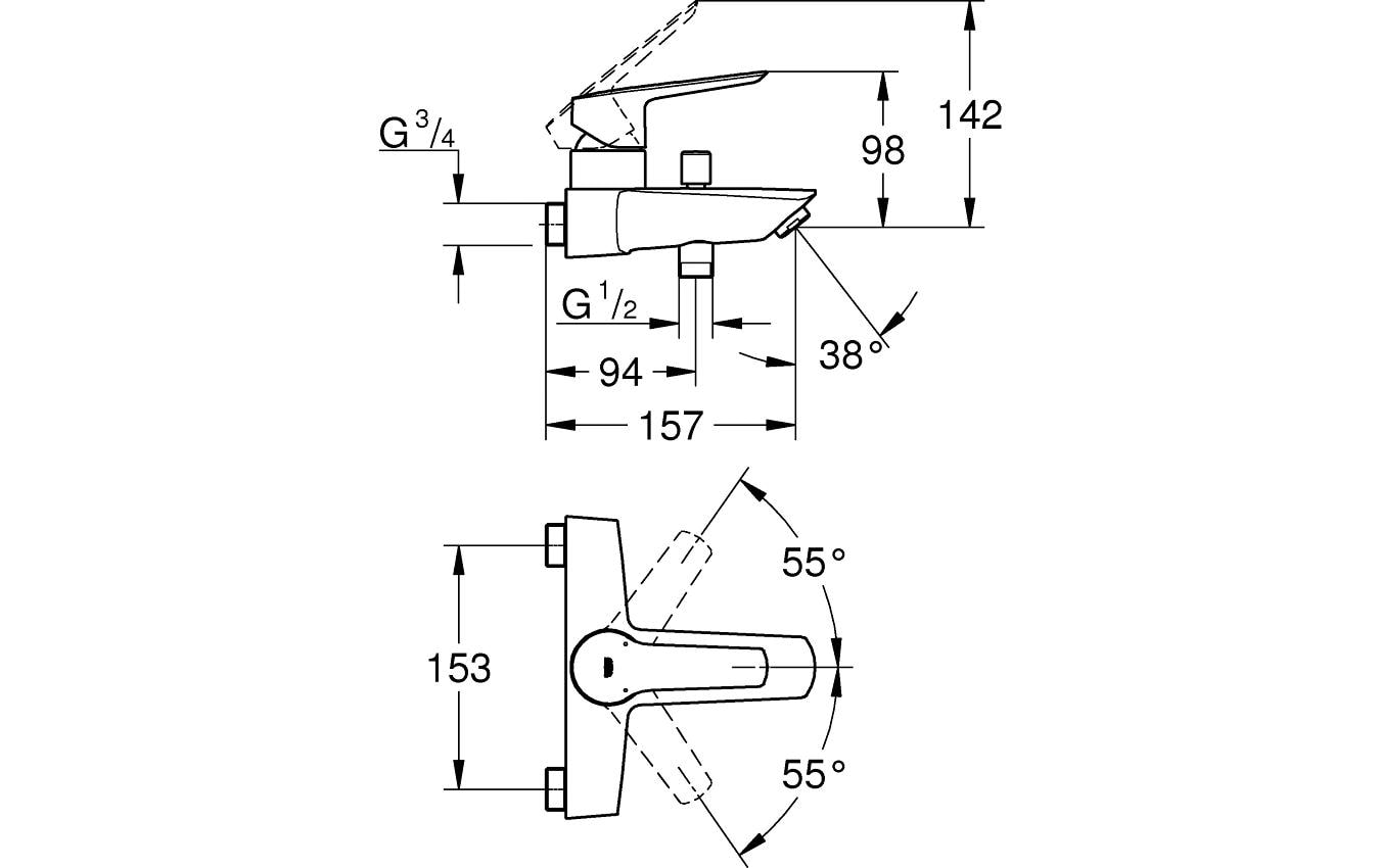 GROHE Start Badebatterie (Unterputz) – Einhebelmischer, Metall, Wandmontiert, Schwarz