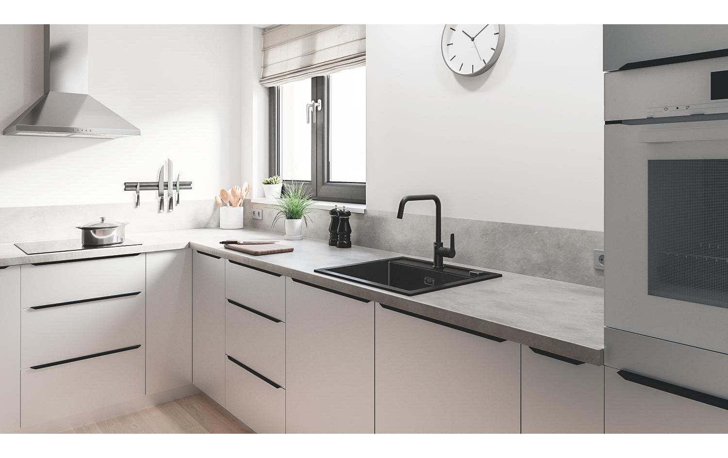 GROHE Start Einhebelmischer – U-Auslauf, Schwarz, Metall, Einlochmontage, Anschluss 3/8"