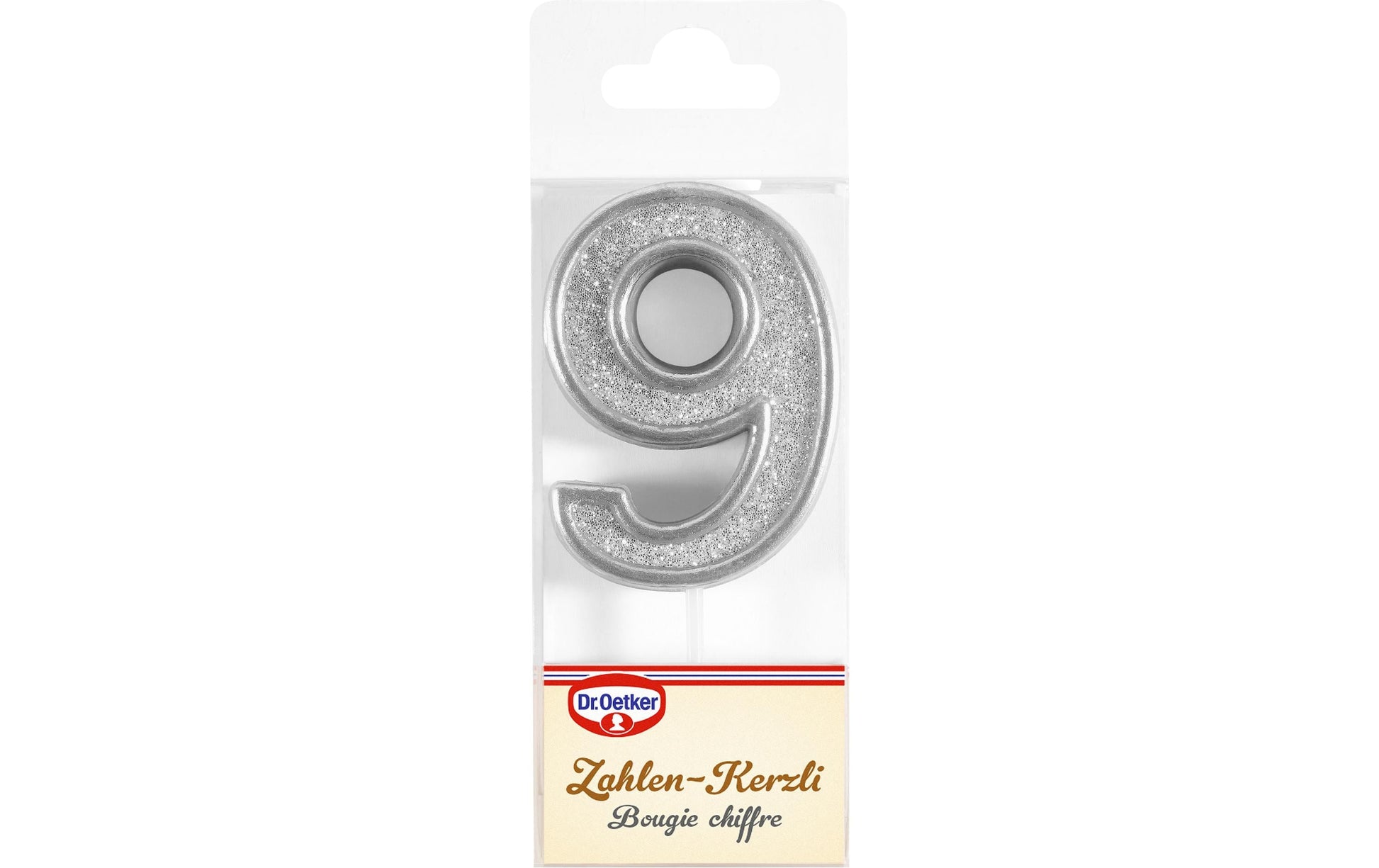 Dr. Oetker Geburtstagskerzen Zahl 9 – Hellgrau – 5 × 13,5 × 0,1 cm – 1 Stk