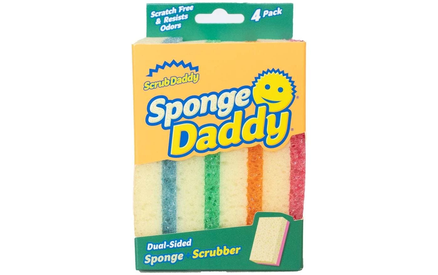 Scrub Daddy Spülschwamm – Rechteckig, für Küche, Auto, empfindliche Oberflächen, mehrfarbig, 4 Stk.