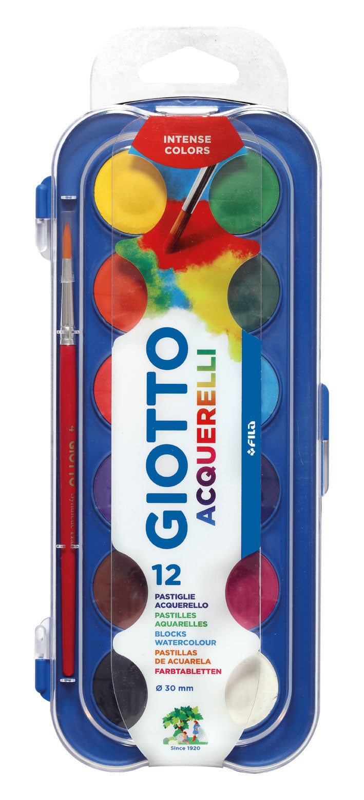 Giotto Aquarellkasten – 12 Farben – Kunststoffkasten, inkl. Pinsel