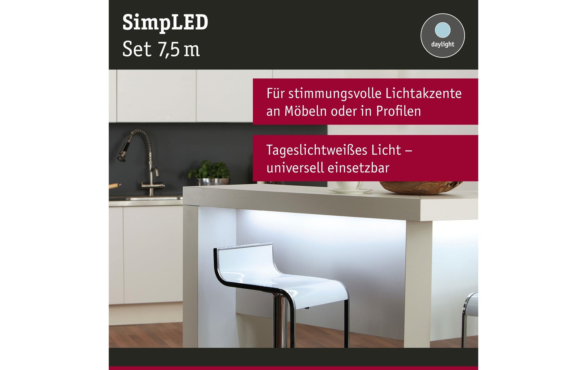 Paulmann LED-Strip – 2er Pack, 7,5 m, 2325 lm, 20 W, 6500 K, nicht dimmbar, weiss, inkl. Netzteil