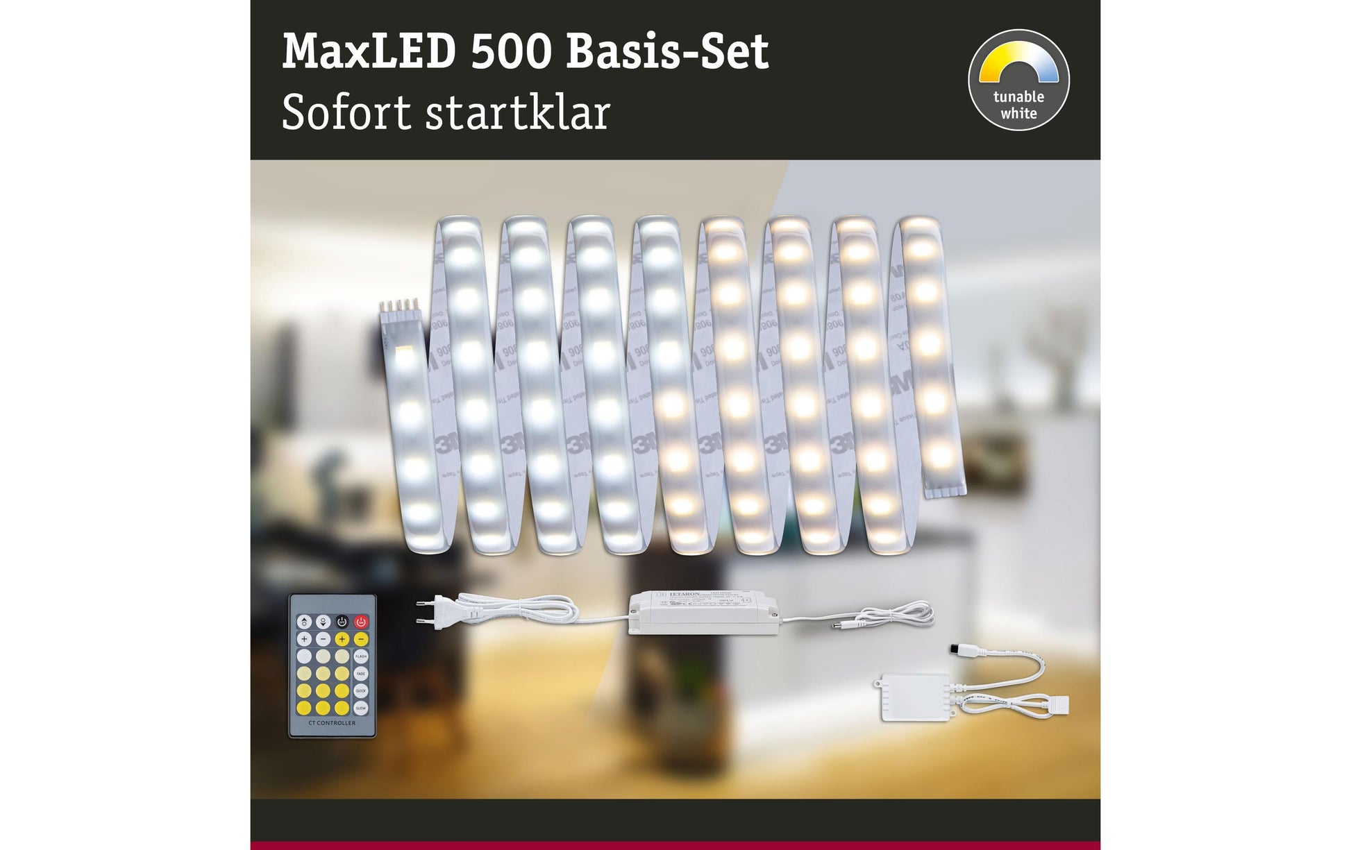 Paulmann LED-Strip MaxLED 500 TW – Starter-Set, 3 m, 1740 lm, 20 W, 3000–6500 K, dimmbar, weiss