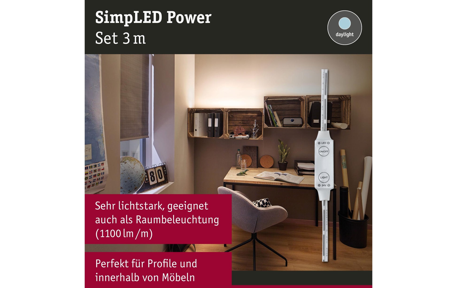 Paulmann LED-Strip – 3 m, 3300 lm, 33 W, 4000 K, Neutralweiss, dimmbar, weiss, inkl. Netzteil