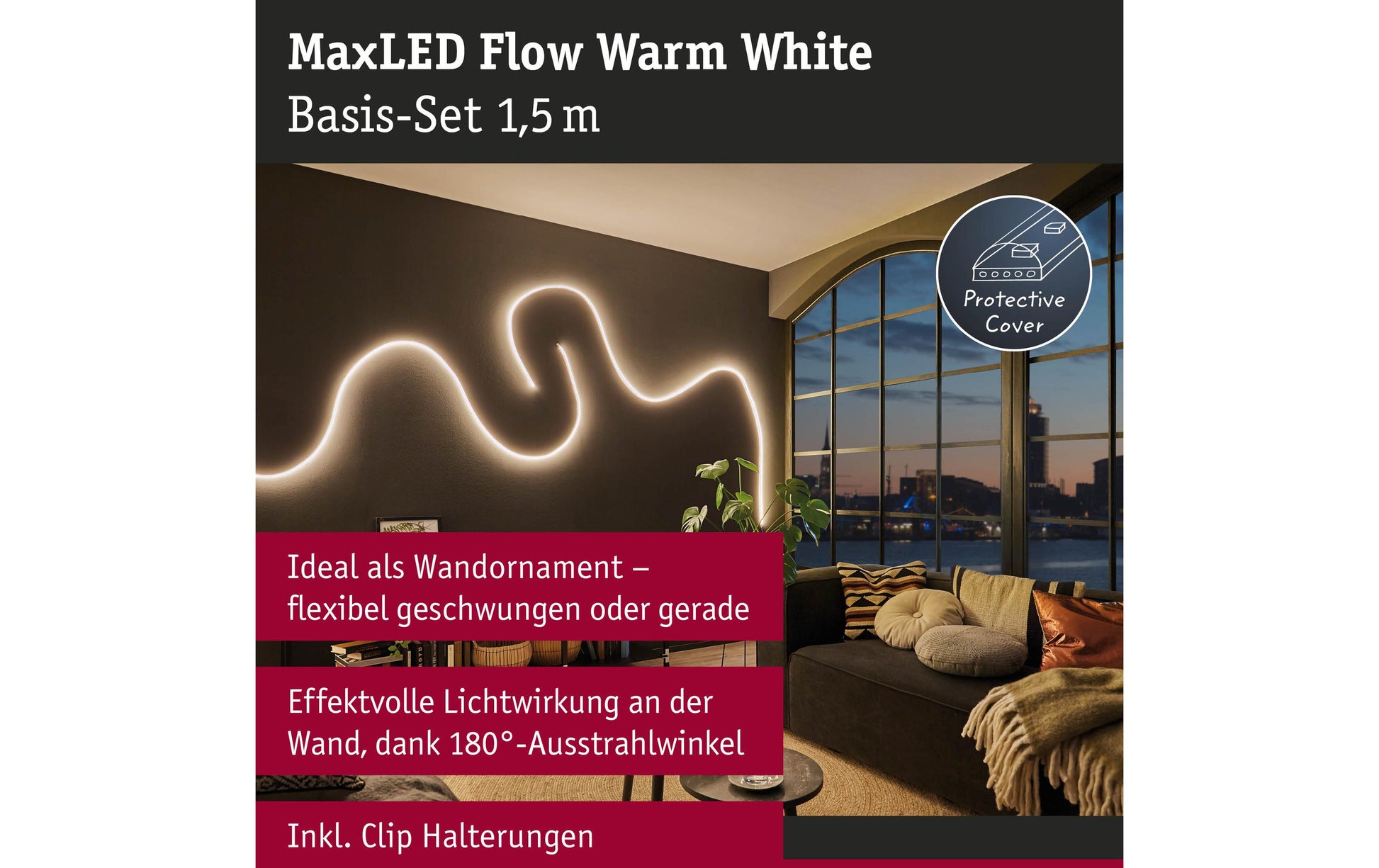 Paulmann LED-Strip – 1,5 m, 1500 lm, 21 W, 2700 K, dimmbar, weiss, mit Netzteil