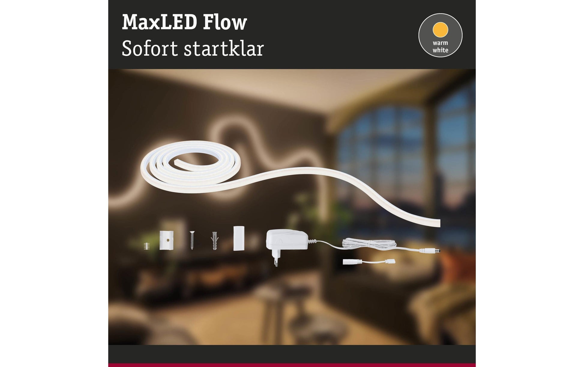 Paulmann LED-Strip – 1,5 m, 1500 lm, 21 W, 2700 K, dimmbar, weiss, mit Netzteil
