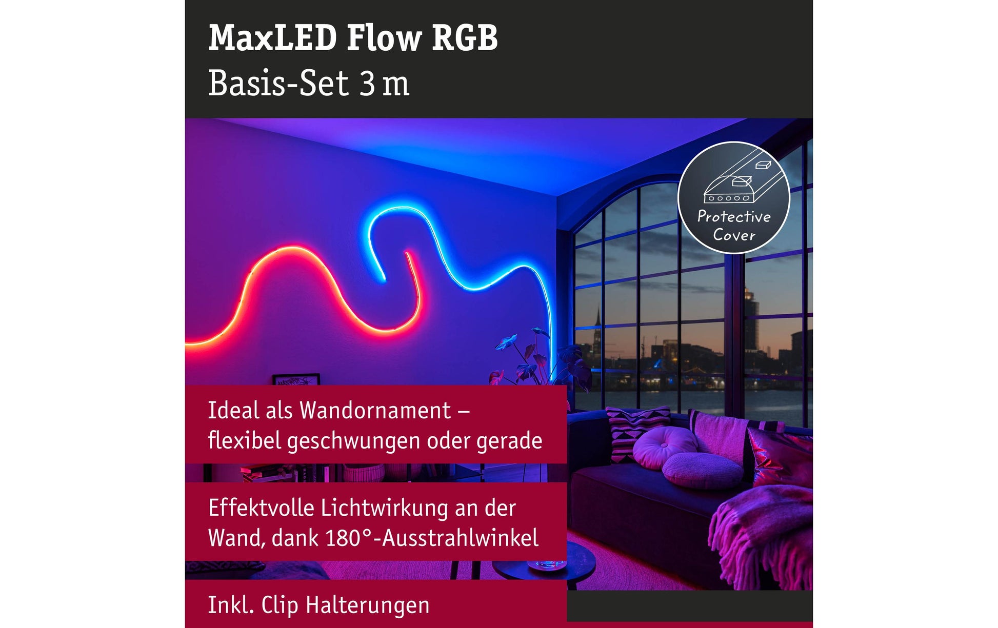 Paulmann LED-Strip – 3 m, 1200 lm, 30 W, RGB, dimmbar, weiss, inkl. Netzteil, Fernbedienung