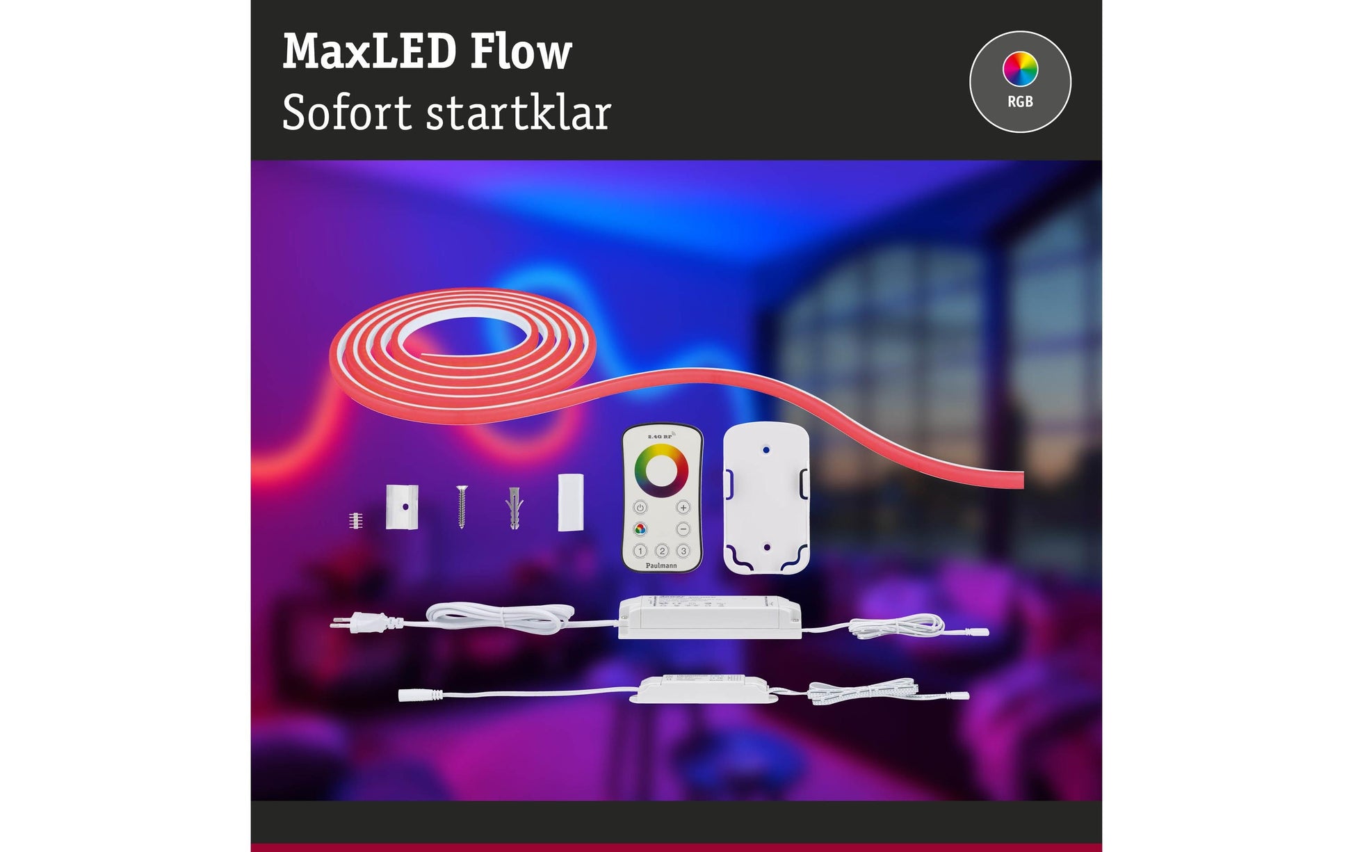 Paulmann LED-Strip – 3 m, 1200 lm, 30 W, RGB, dimmbar, weiss, inkl. Netzteil, Fernbedienung
