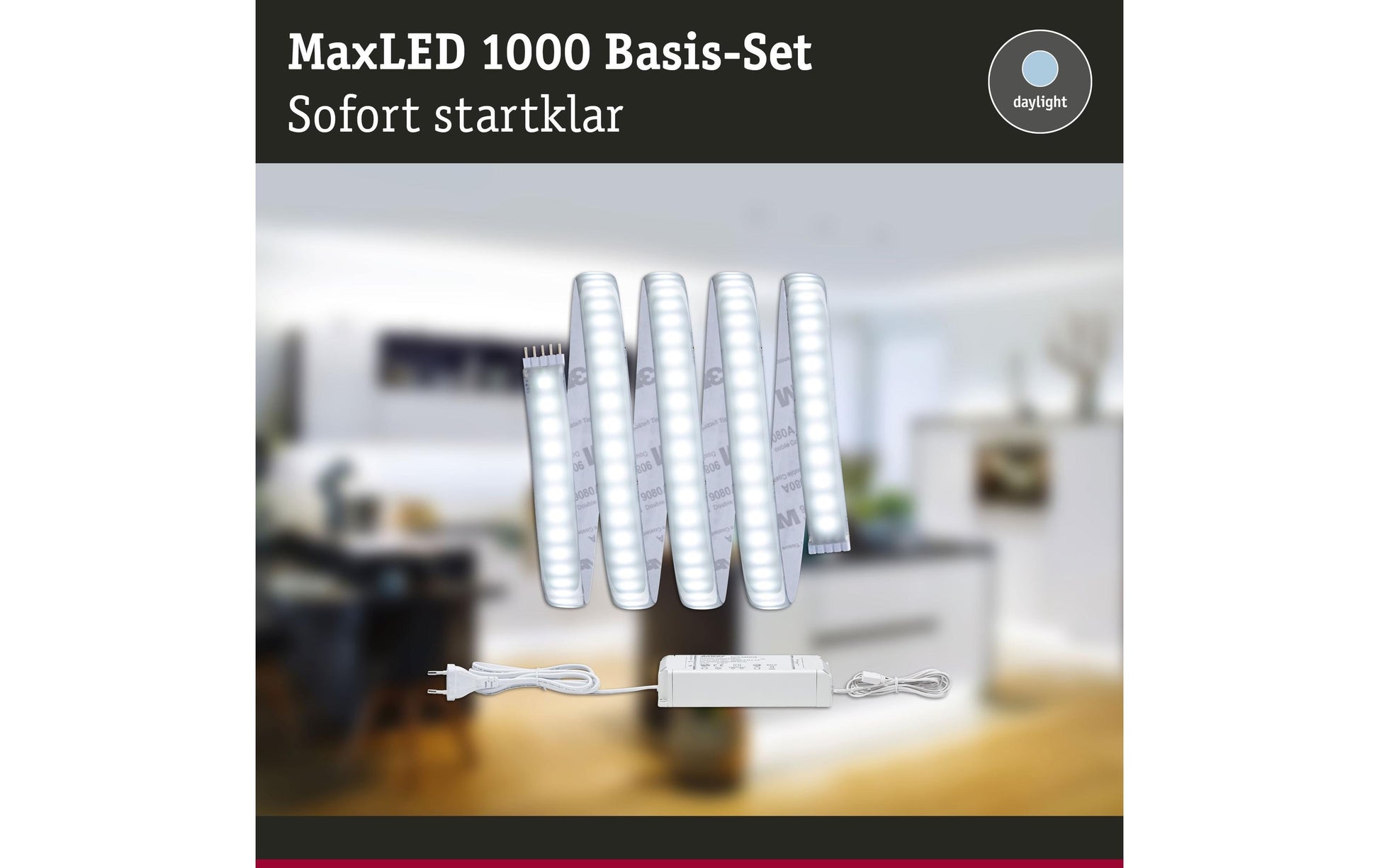 Paulmann LED-Strip MaxLED 1000 – Starter-Set, 1,5 m, 1650 lm, 17 W, 6500 K, dimmbar, weiss, inkl. Netzteil