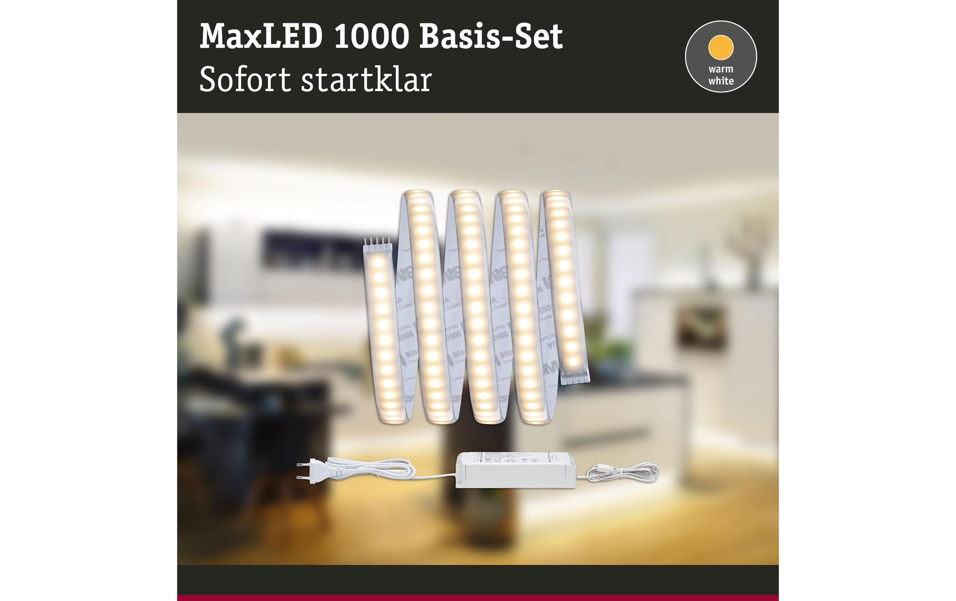 Paulmann LED-Strip – 1,5 m, 1650 lm, 20 W, 2700 K, dimmbar, weiss, mit Netzteil