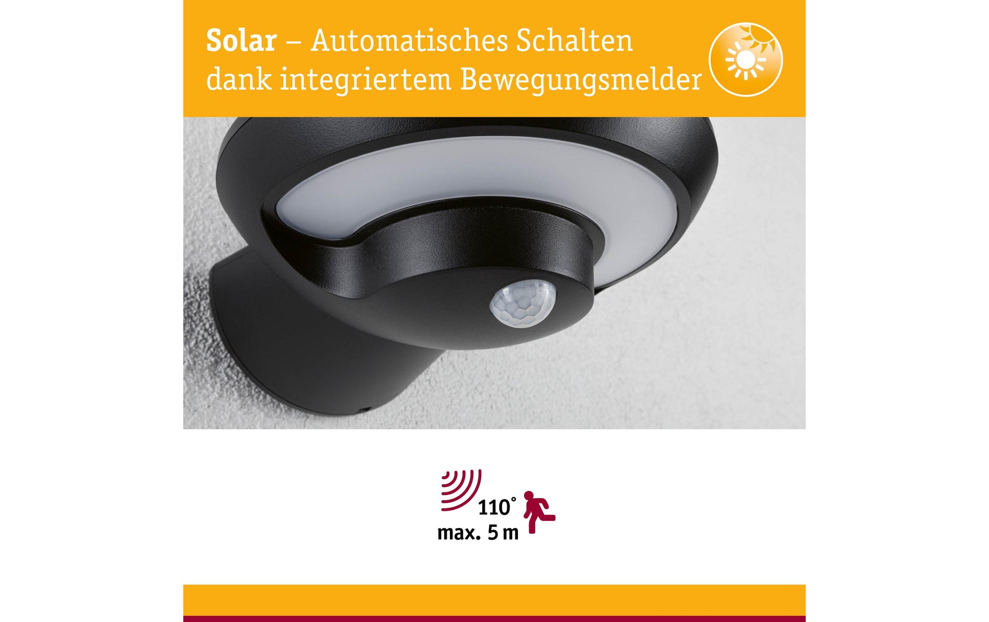 Paulmann Aussenwandleuchte – 3000 K – IP44 – Solarbetrieb – mit Bewegungsmelder – Anthrazit – Kunststoff