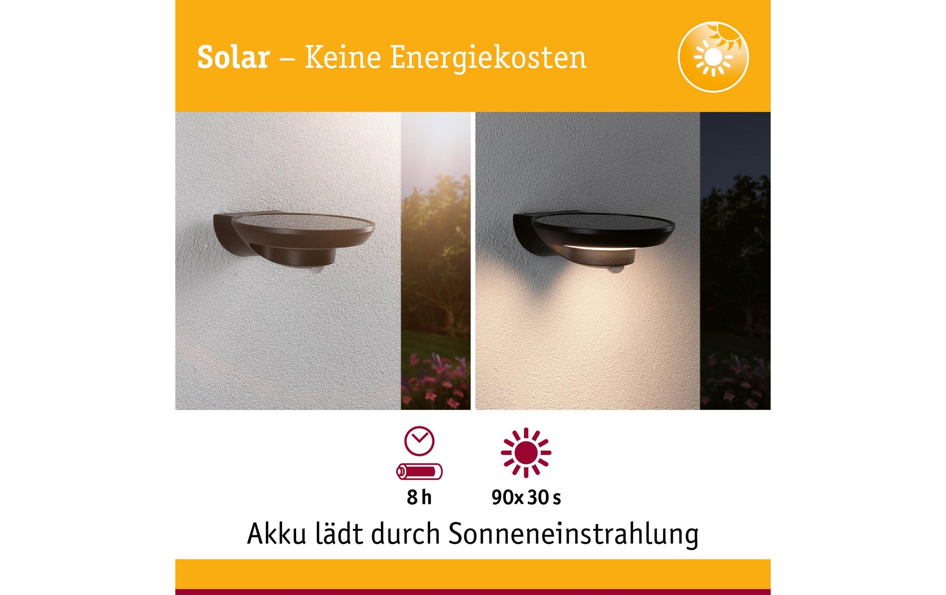 Paulmann Aussenwandleuchte – 3000 K – IP44 – Solarbetrieb – mit Bewegungsmelder – Anthrazit – Kunststoff