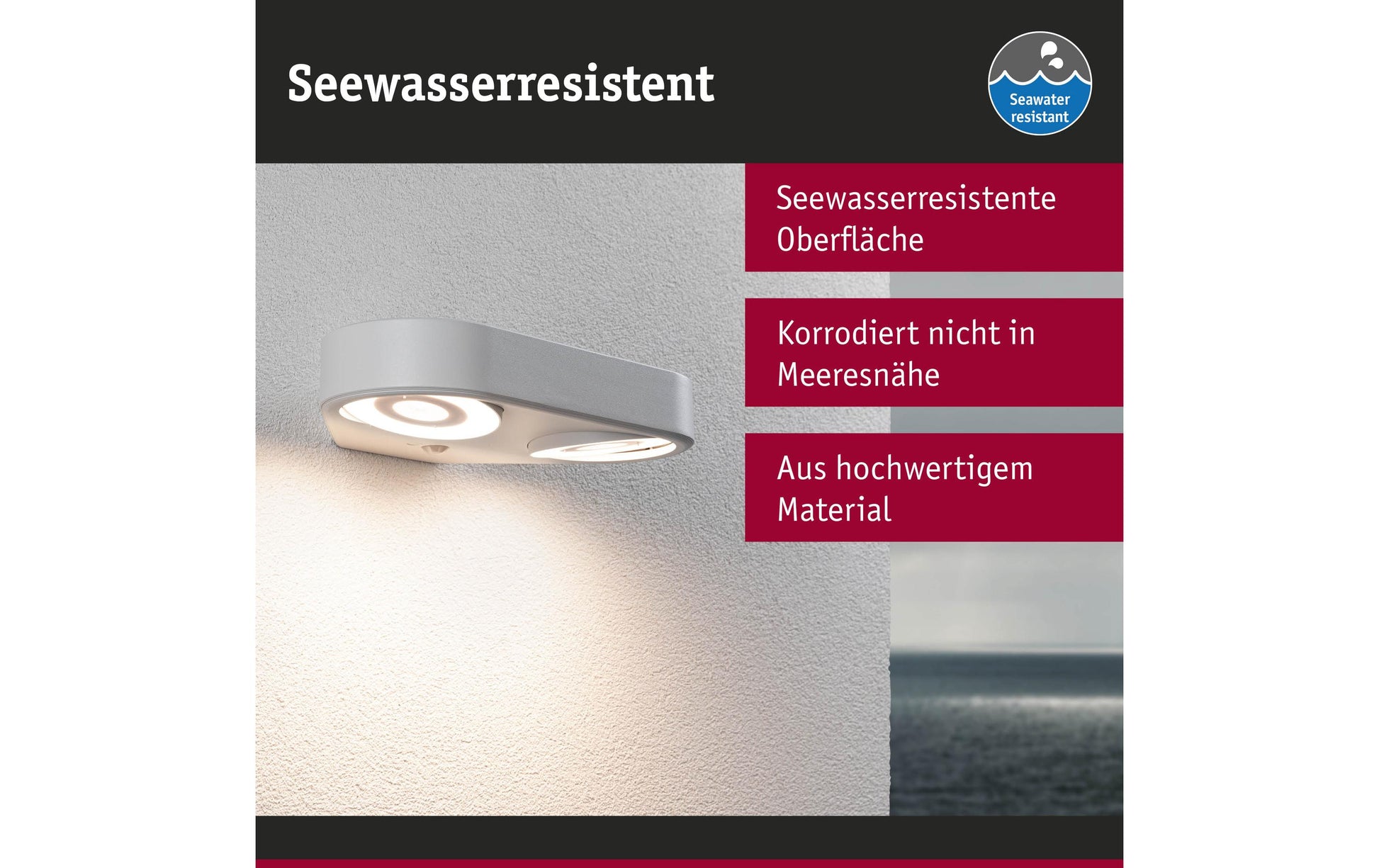 Paulmann Aussenwandleuchte – 8 W, Warmweiss, 3000 K, IP44, Netzbetrieb, mit Bewegungsmelder, Weiss, Aluminium
