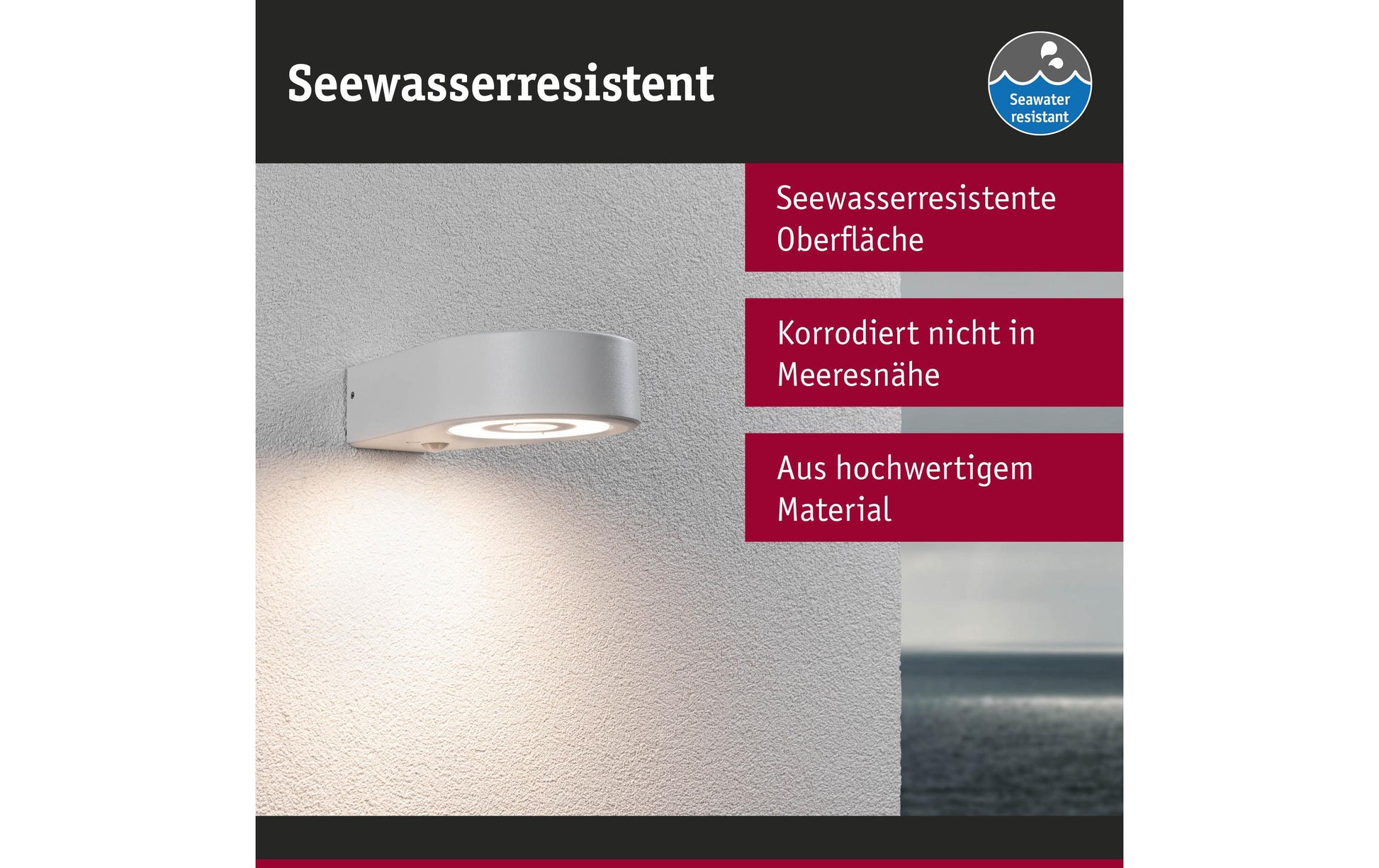 Paulmann Aussenwandleuchte – Warmweiss, 3000 K – IP44 – Netzbetrieb – mit Bewegungsmelder – Weiss, Aluminium