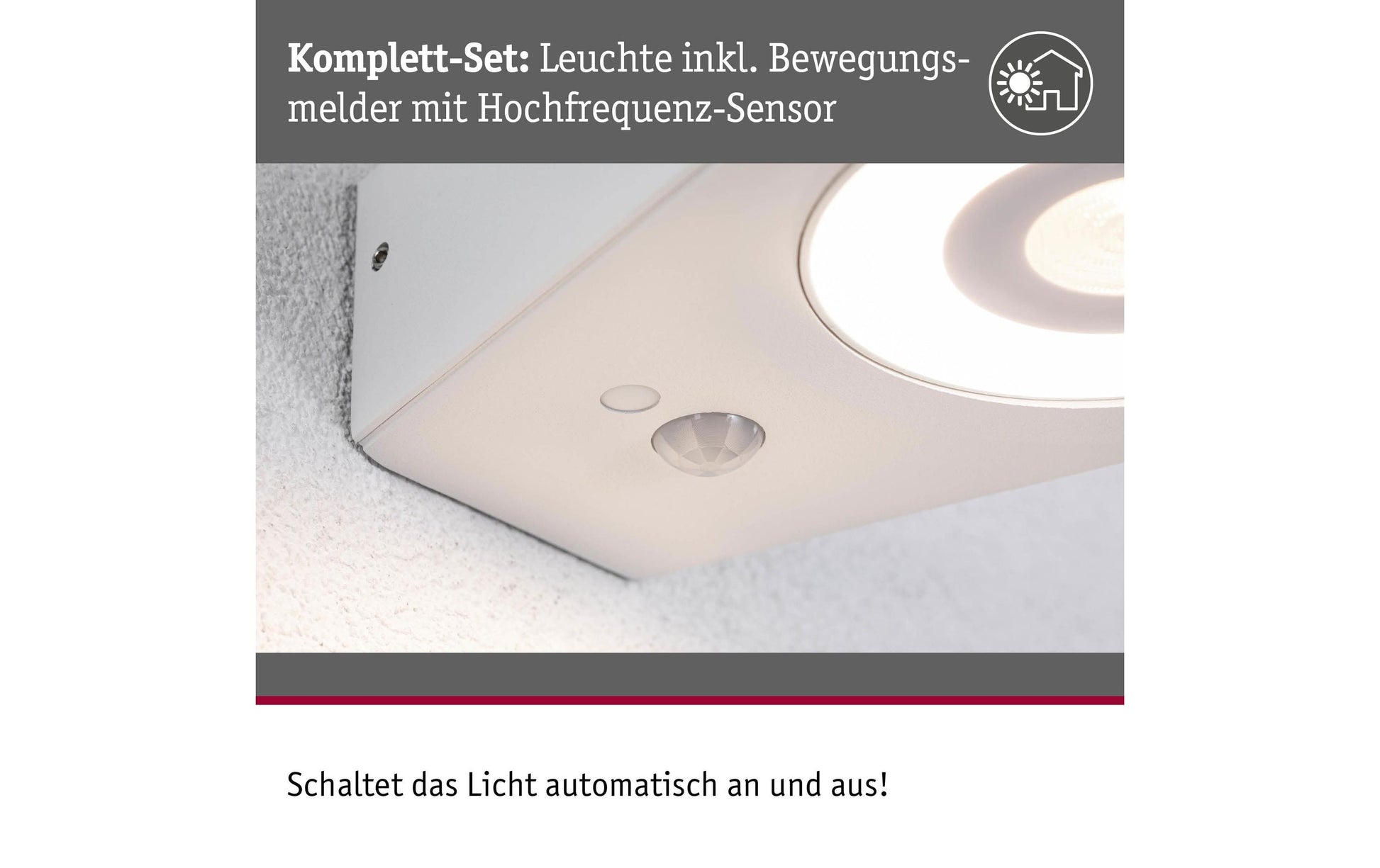 Paulmann Aussenwandleuchte – Warmweiss, 3000 K – IP44 – Netzbetrieb – mit Bewegungsmelder – Weiss, Aluminium
