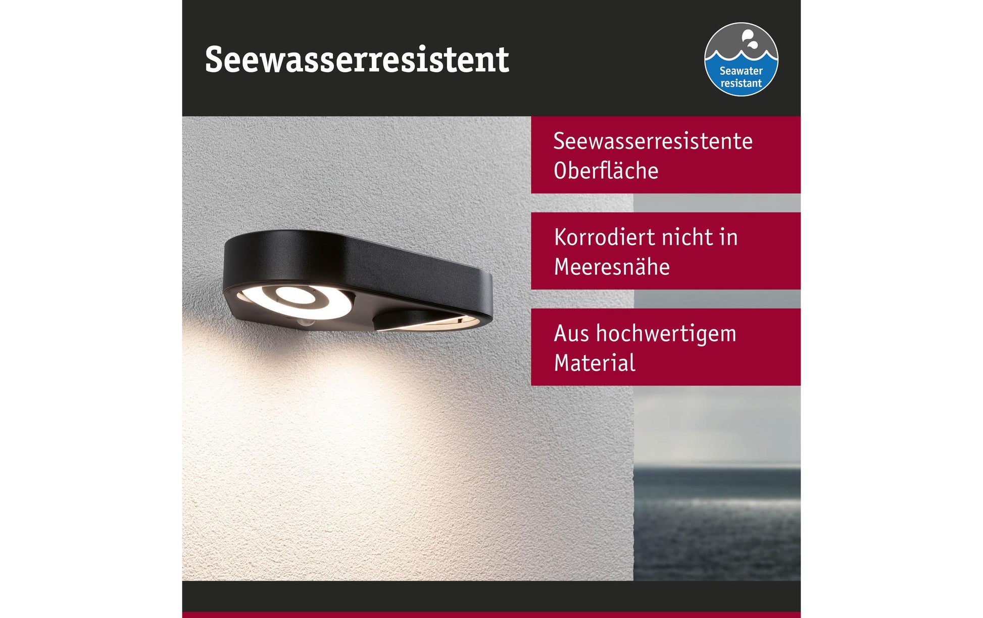 Paulmann Aussenwandleuchte – Warmweiss, 3000 K, IP44, Netzbetrieb, mit Bewegungsmelder, Anthrazit, Aluminium
