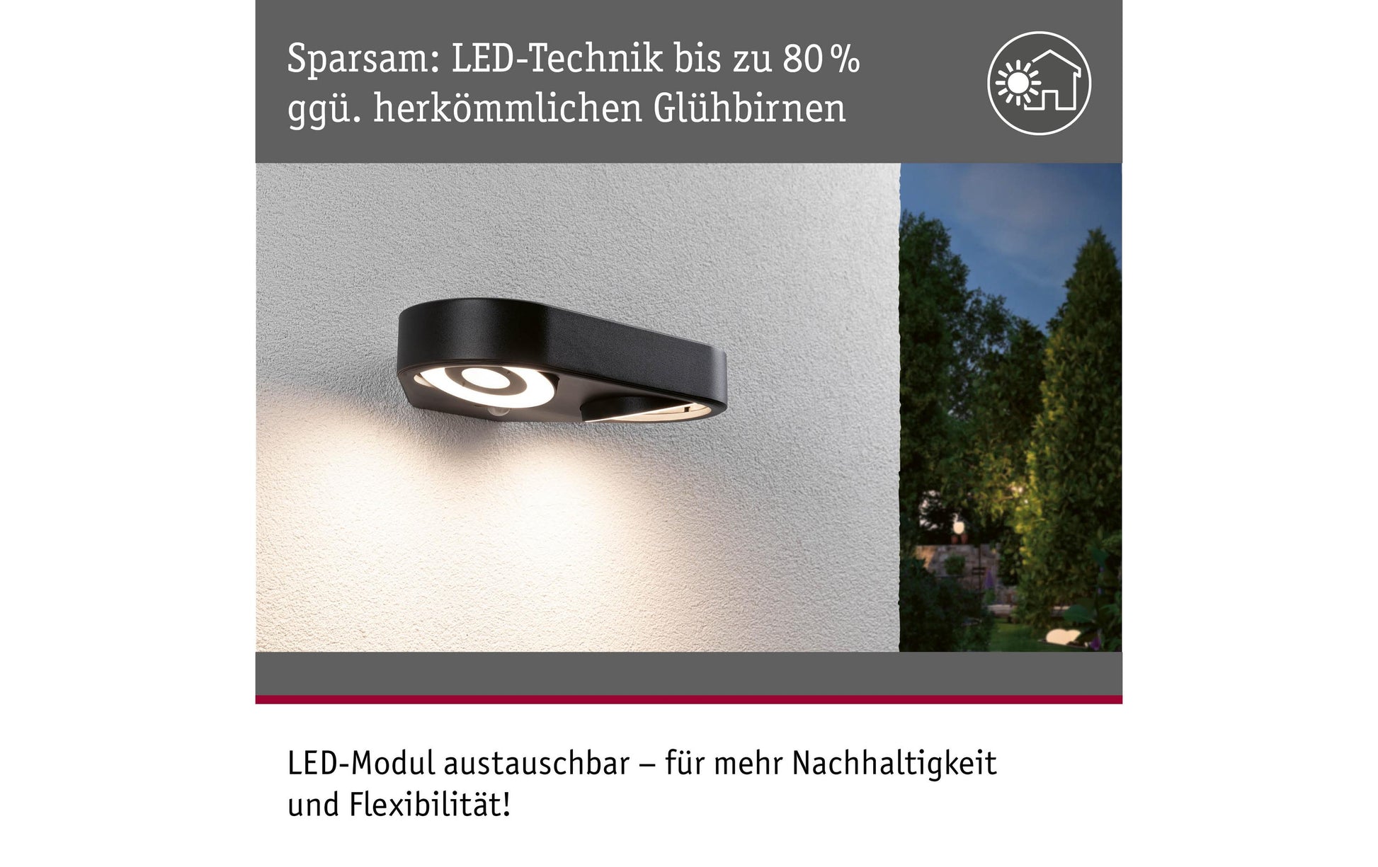 Paulmann Aussenwandleuchte – Warmweiss, 3000 K, IP44, Netzbetrieb, mit Bewegungsmelder, Anthrazit, Aluminium