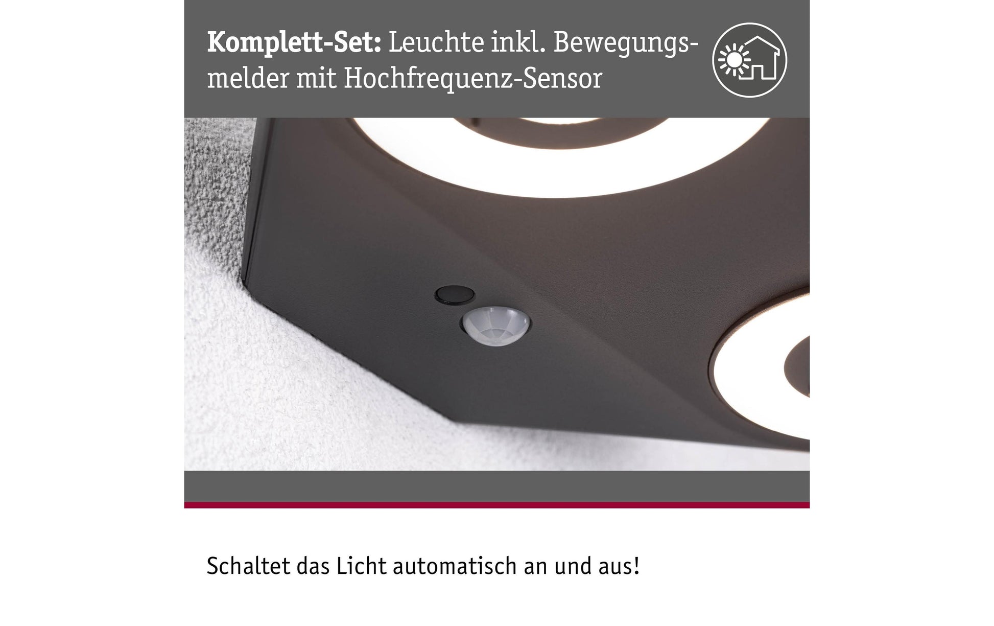 Paulmann Aussenwandleuchte – Warmweiss, 3000 K, IP44, Netzbetrieb, mit Bewegungsmelder, Anthrazit, Aluminium