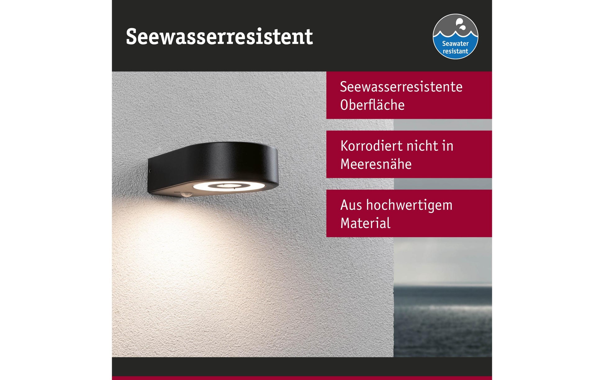 Paulmann Aussenwandleuchte – 3000 K – IP44 – Netzbetrieb – mit Bewegungsmelder – Anthrazit, Aluminium
