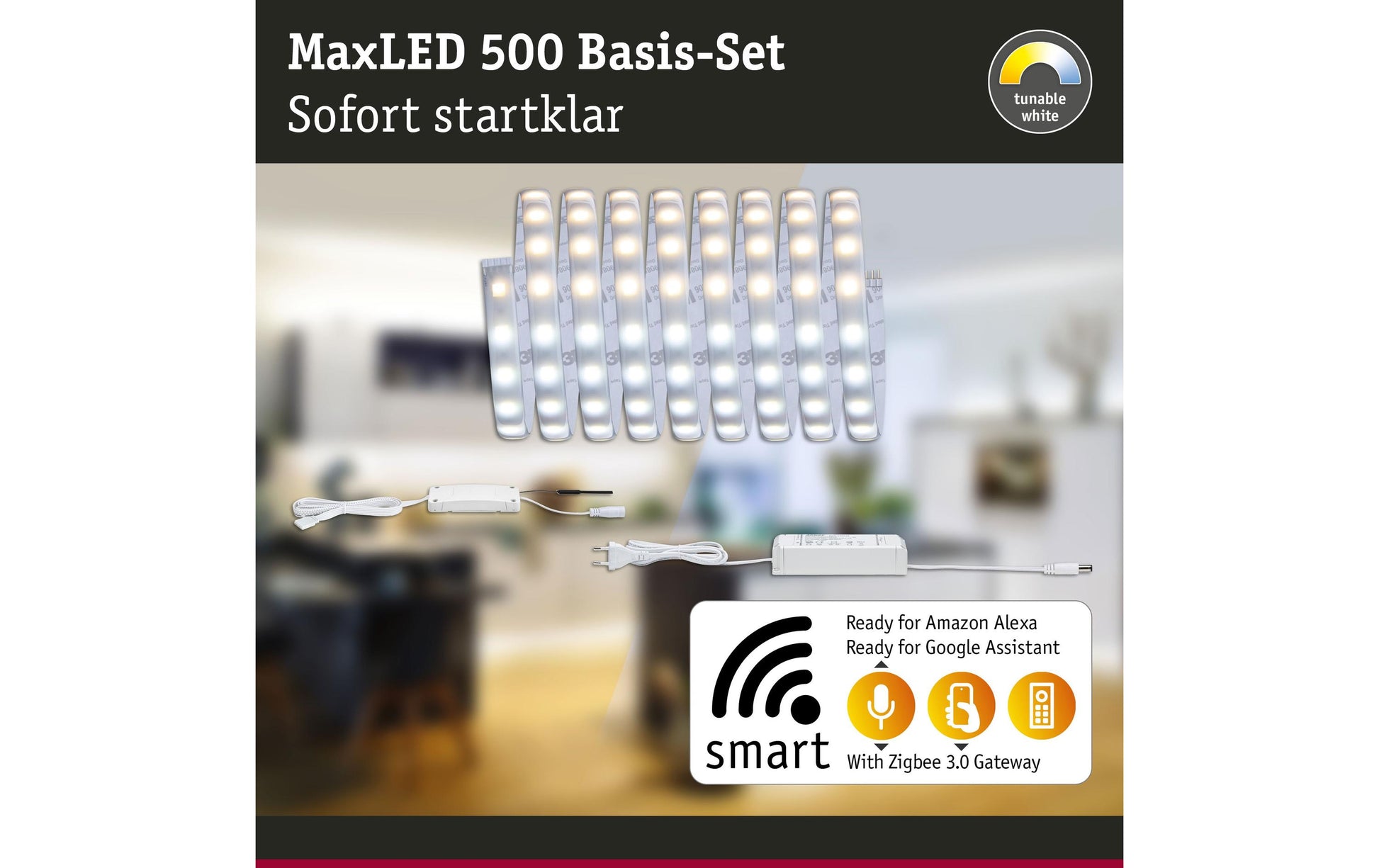 Paulmann LED-Streifen Aussen – für Alexa, Google, Zigbee – dimmbar, Fernbedienung – Silber, Kunststoff