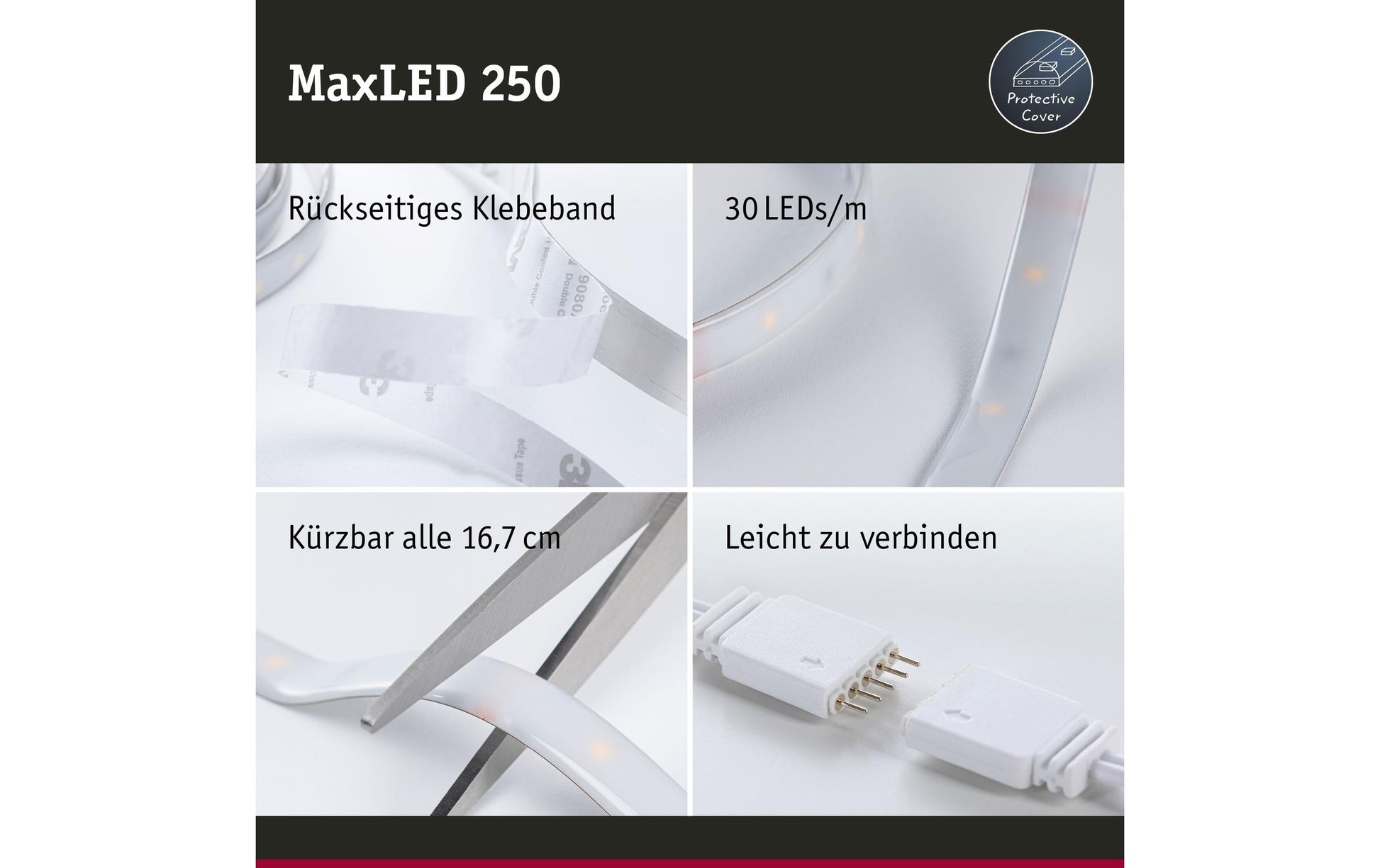 Paulmann LED-Strip – 1 m, 270 lm, 4 W, 2700–6500 K, dimmbar, IP44, weiss, fest verbaut
