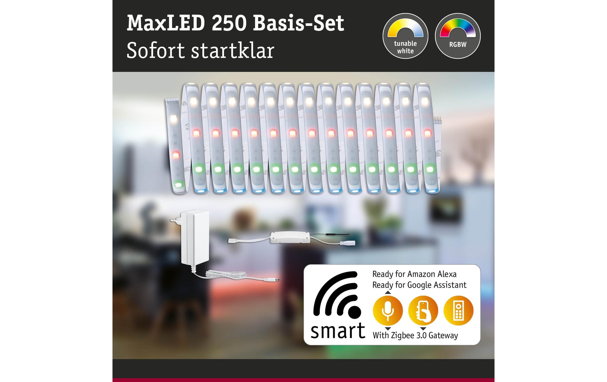 Paulmann LED-Streifen Aussen – RGBW, 3000 K – IP44 – Netzbetrieb, Zigbee – dimmbar – Silber, Kunststoff