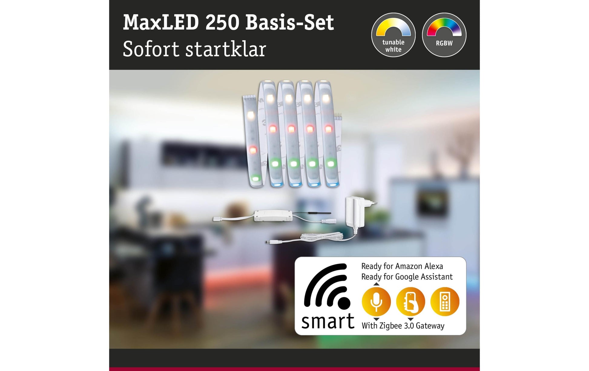 Paulmann LED-Streifen Aussen – RGBW, 3000 K – IP44 – Netzbetrieb – Zigbee – dimmbar – Silber, Kunststoff