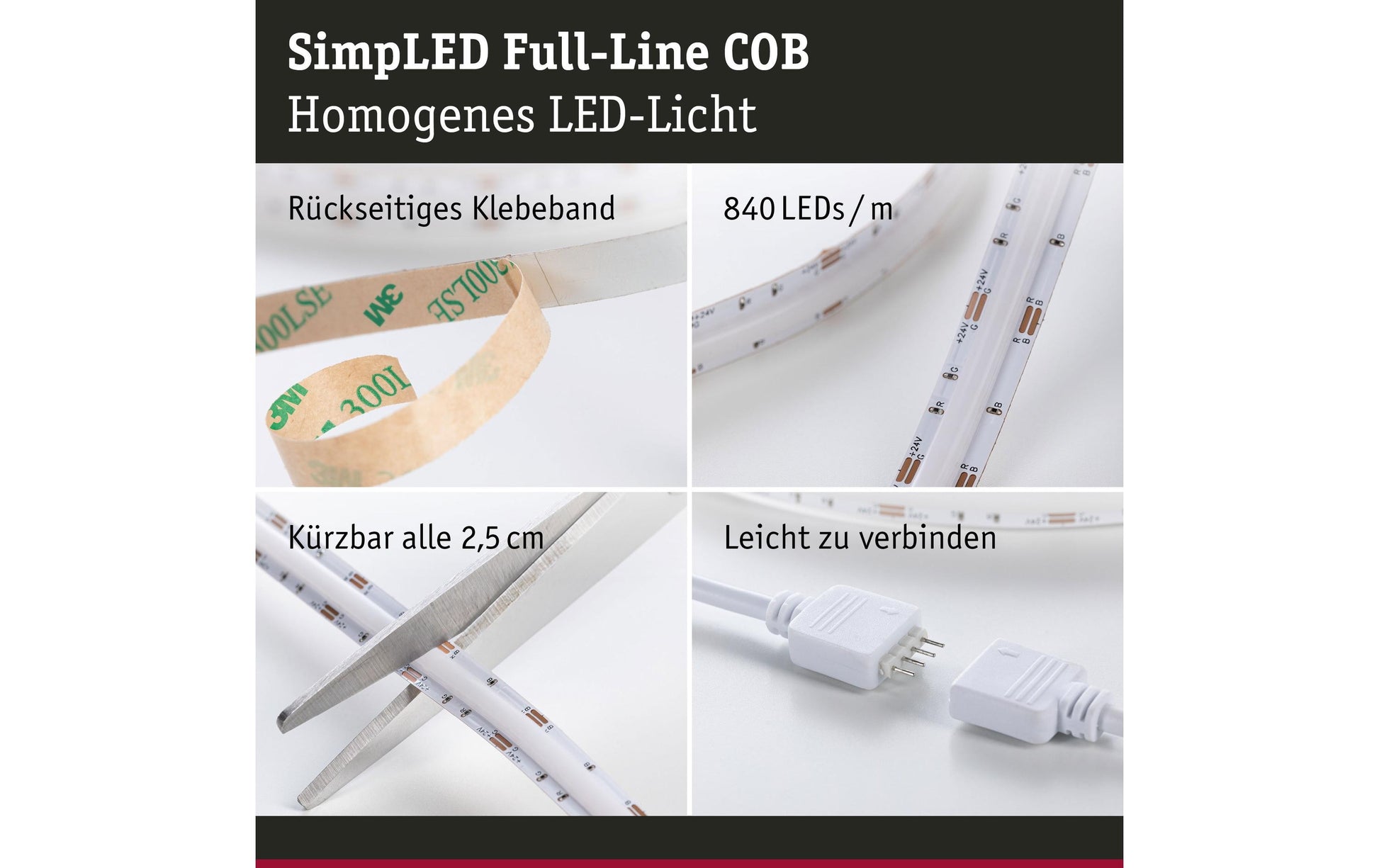 Paulmann LED-Strip – 1,5 m, 495 lm, 12 W, RGB, dimmbar, weiss, Fernbedienung, Netzteil