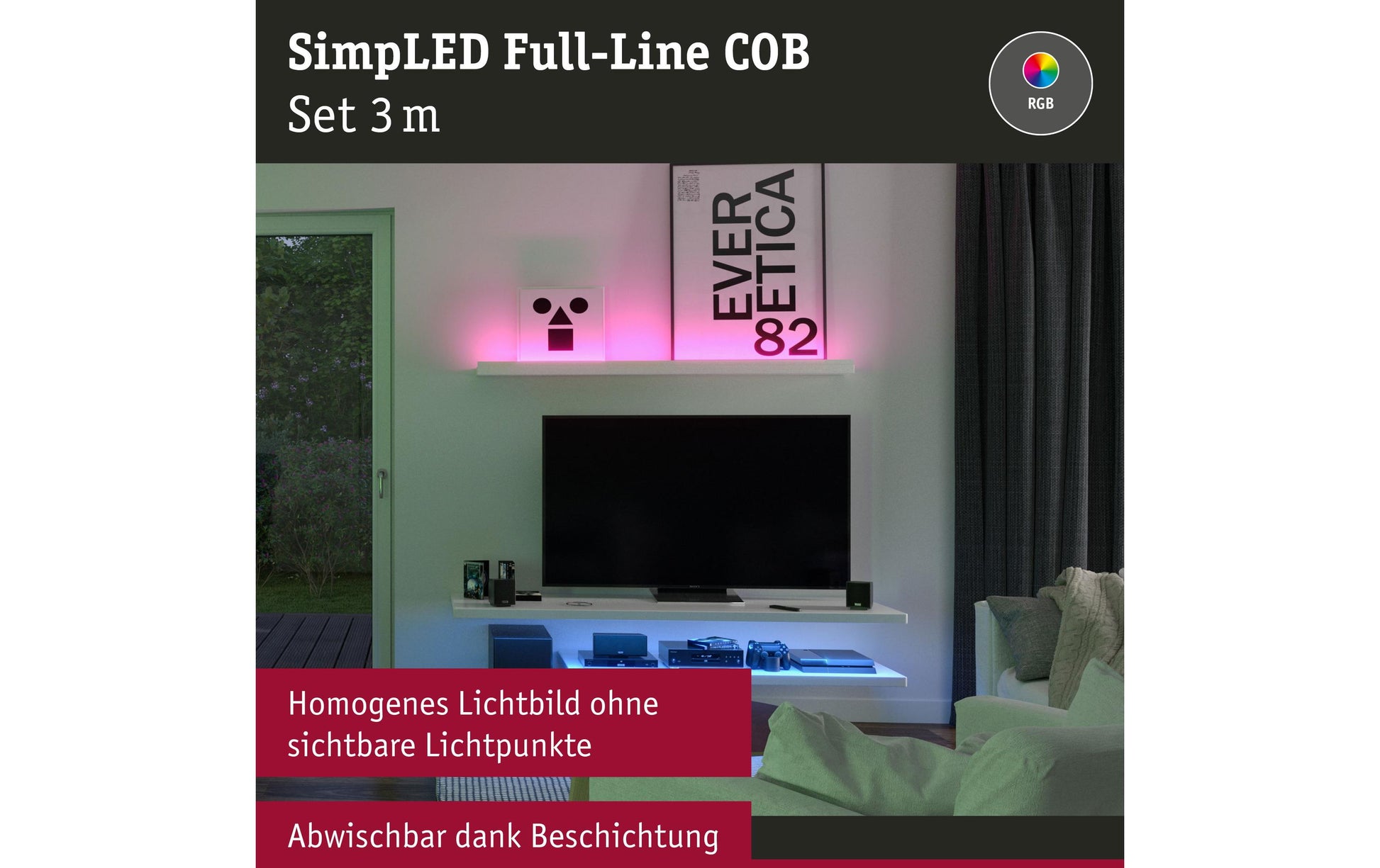 Paulmann LED-Strip – Set, 3 m, 990 lm, 22 W, RGB, dimmbar, weiss, Fernbedienung, Netzteil