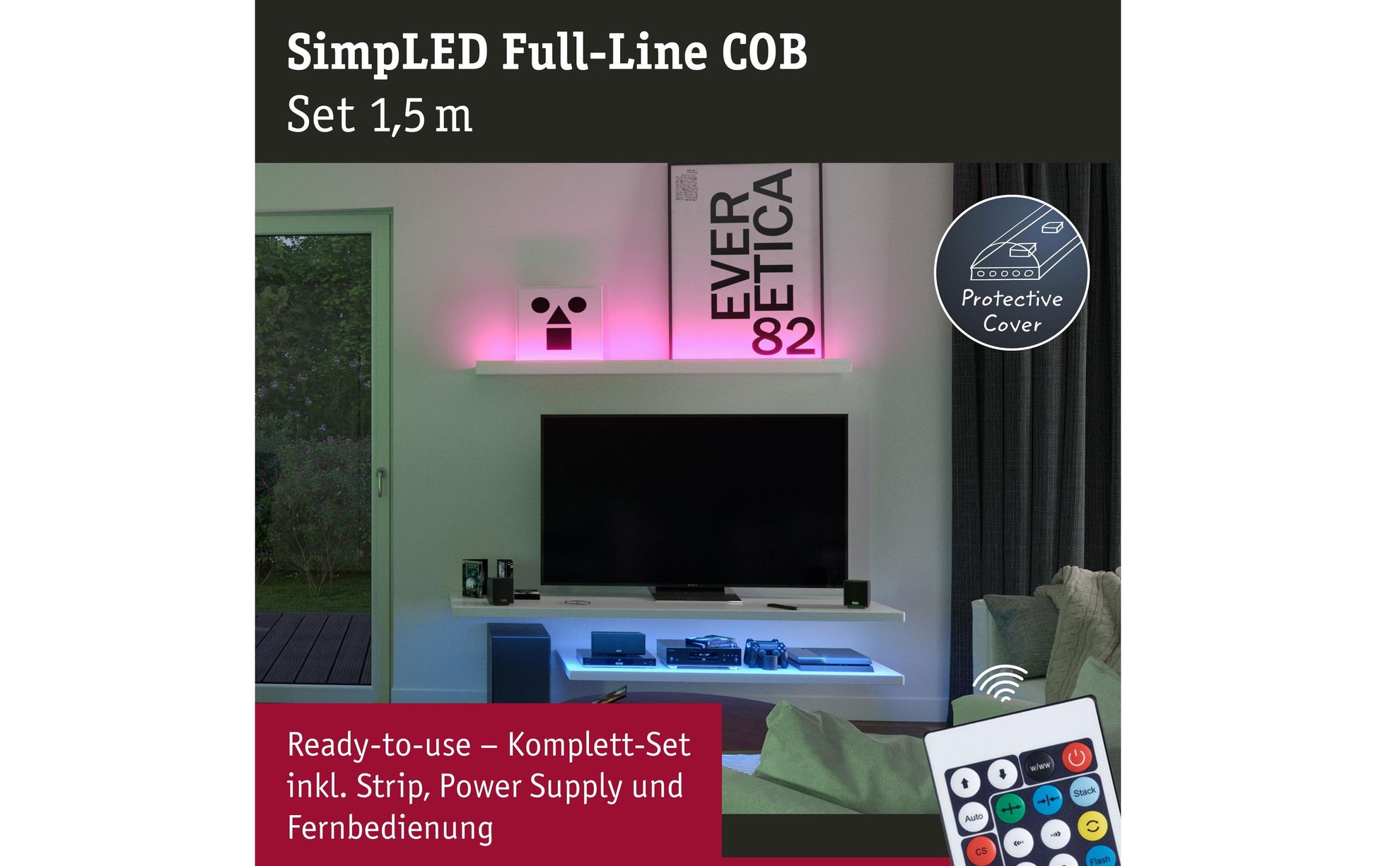 Paulmann LED-Strip – 1,5 m, 495 lm, 12 W, RGB, dimmbar, weiss, Fernbedienung, Netzteil