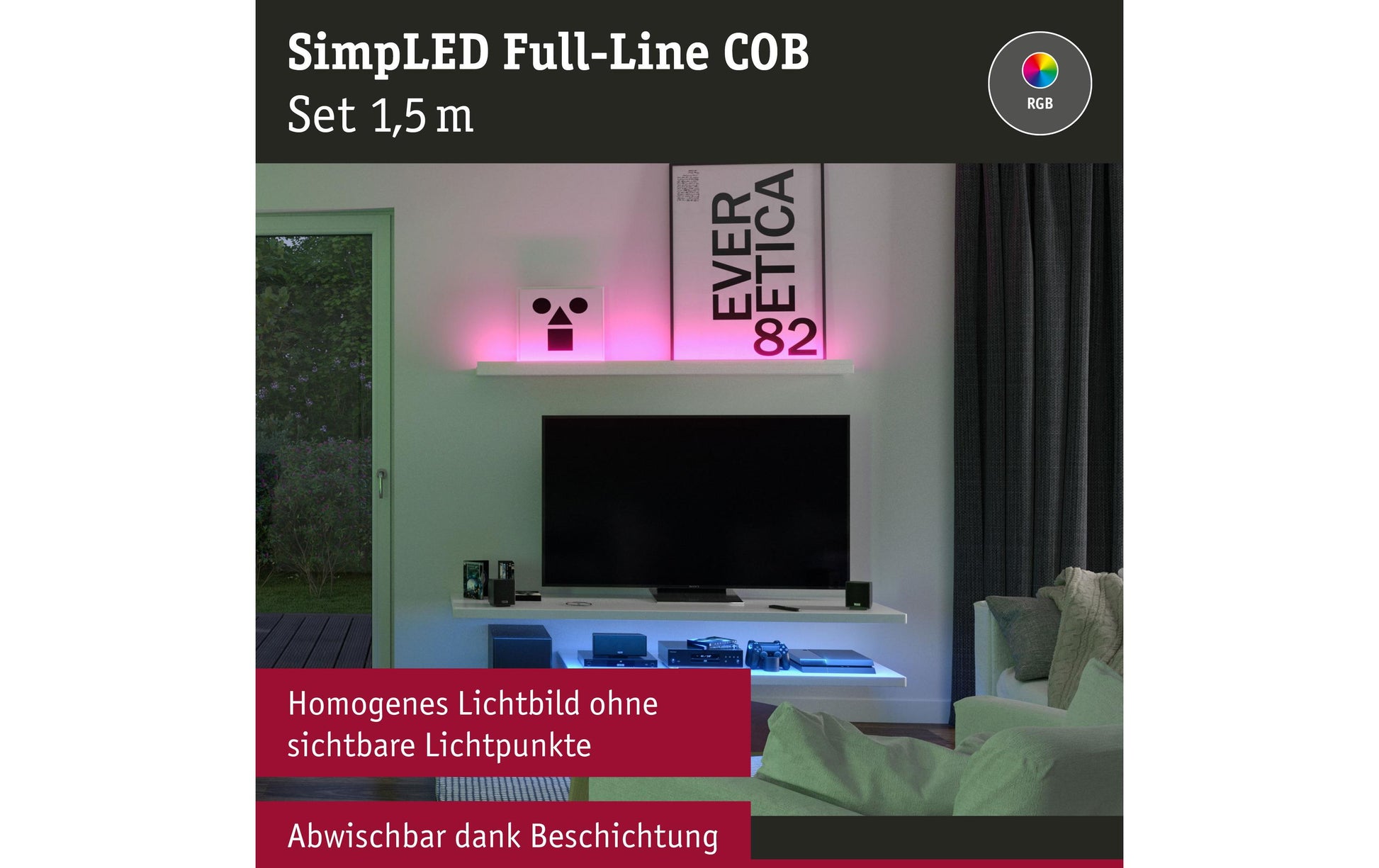 Paulmann LED-Strip – 1,5 m, 495 lm, 12 W, RGB, dimmbar, weiss, Fernbedienung, Netzteil