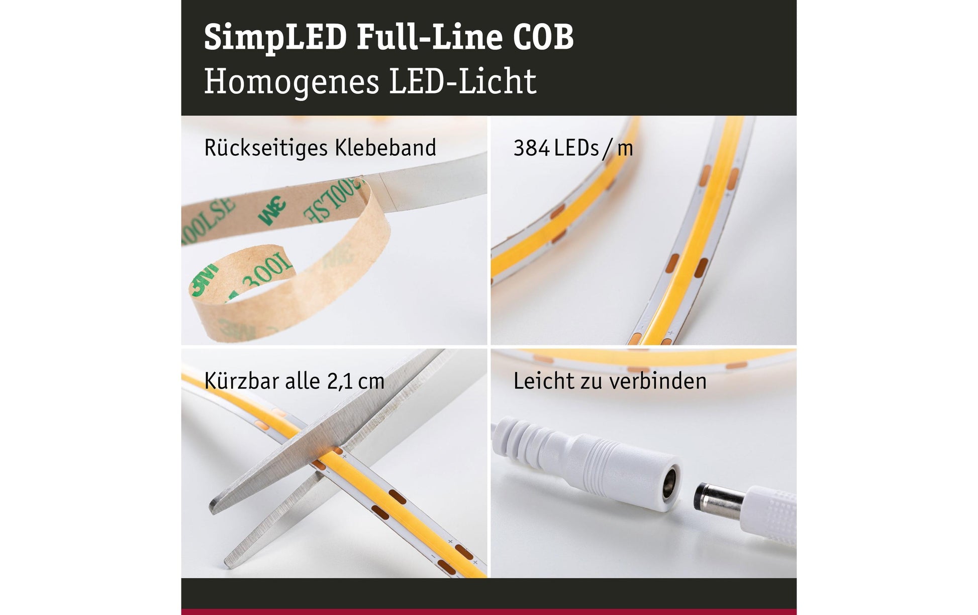 Paulmann LED-Strip – 1,5 m, 750 lm, 7 W, 3000 K, weiss, inkl. Netzteil