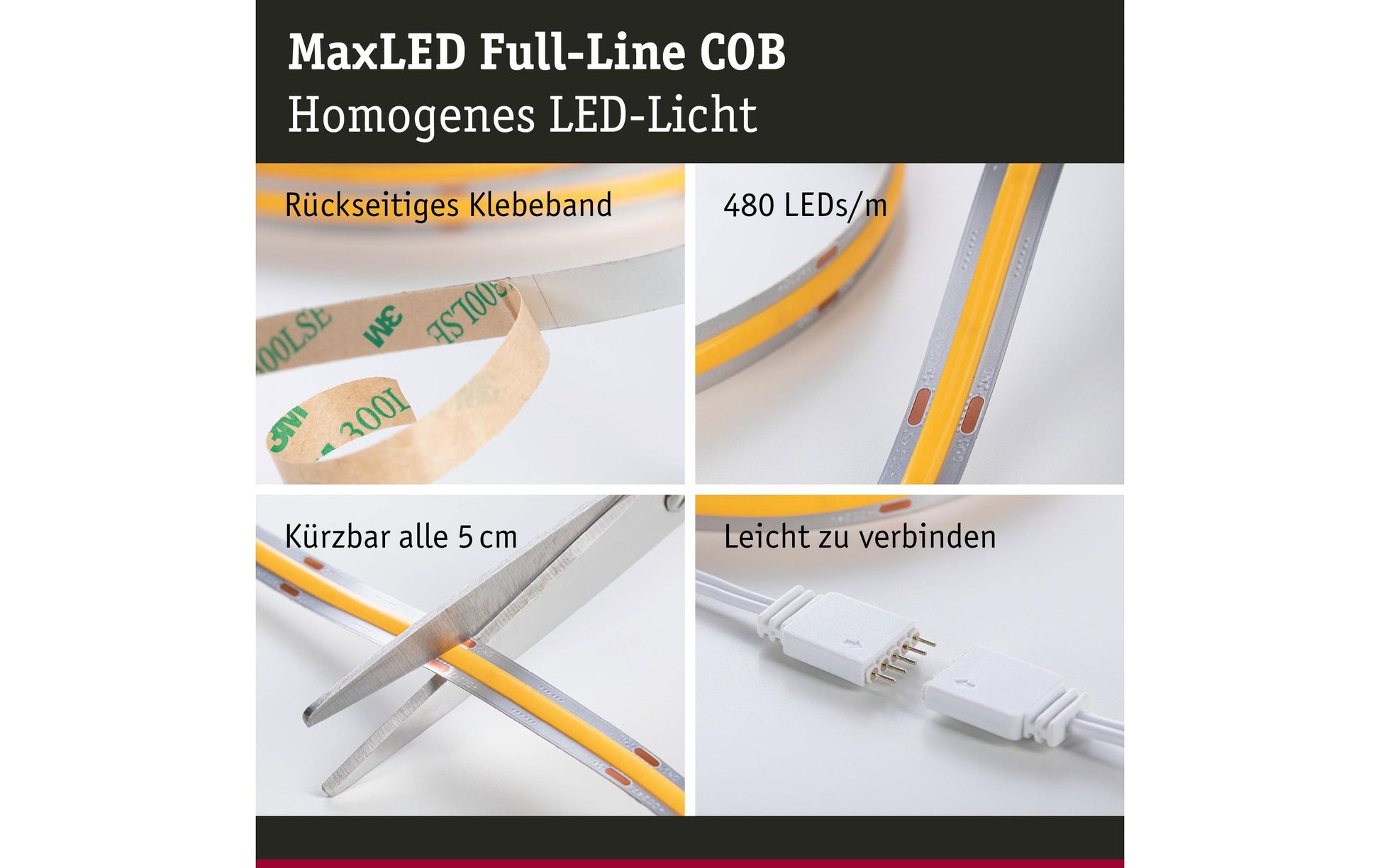 Paulmann LED-Strip MaxLED 1000 BasisSet COB – 1,5 m, 1620 lm, 18 W, 2700 K, dimmbar, silber