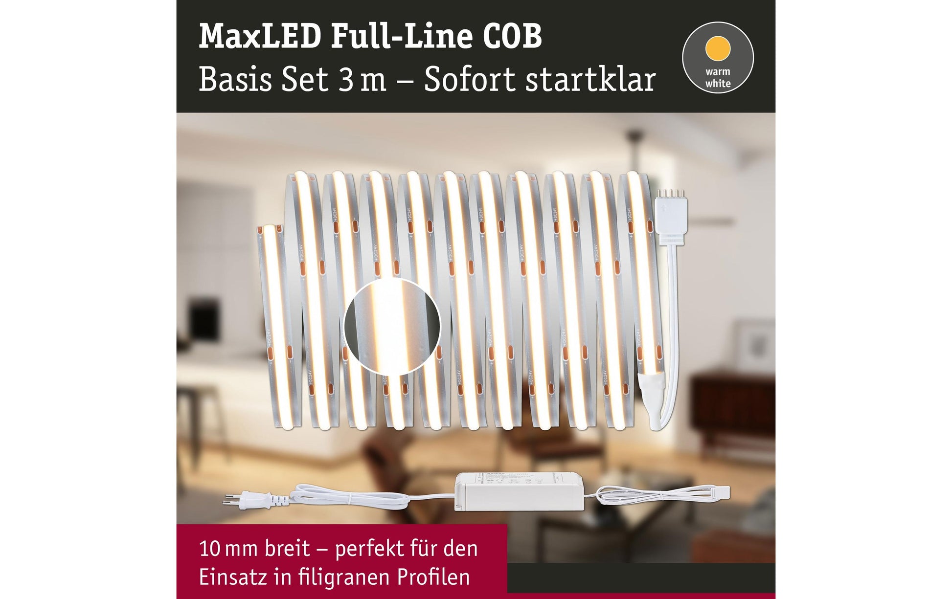 Paulmann LED-Strip – Set, 3 m, 1500 lm, 19 W, 2700 K, dimmbar, silber, inkl. Netzteil