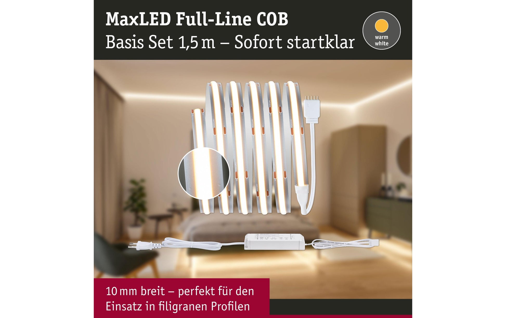 Paulmann LED-Strip MaxLED 500 – Basis Set, 1,5 m, 750 lm, 10 W, 2700 K, dimmbar, silber