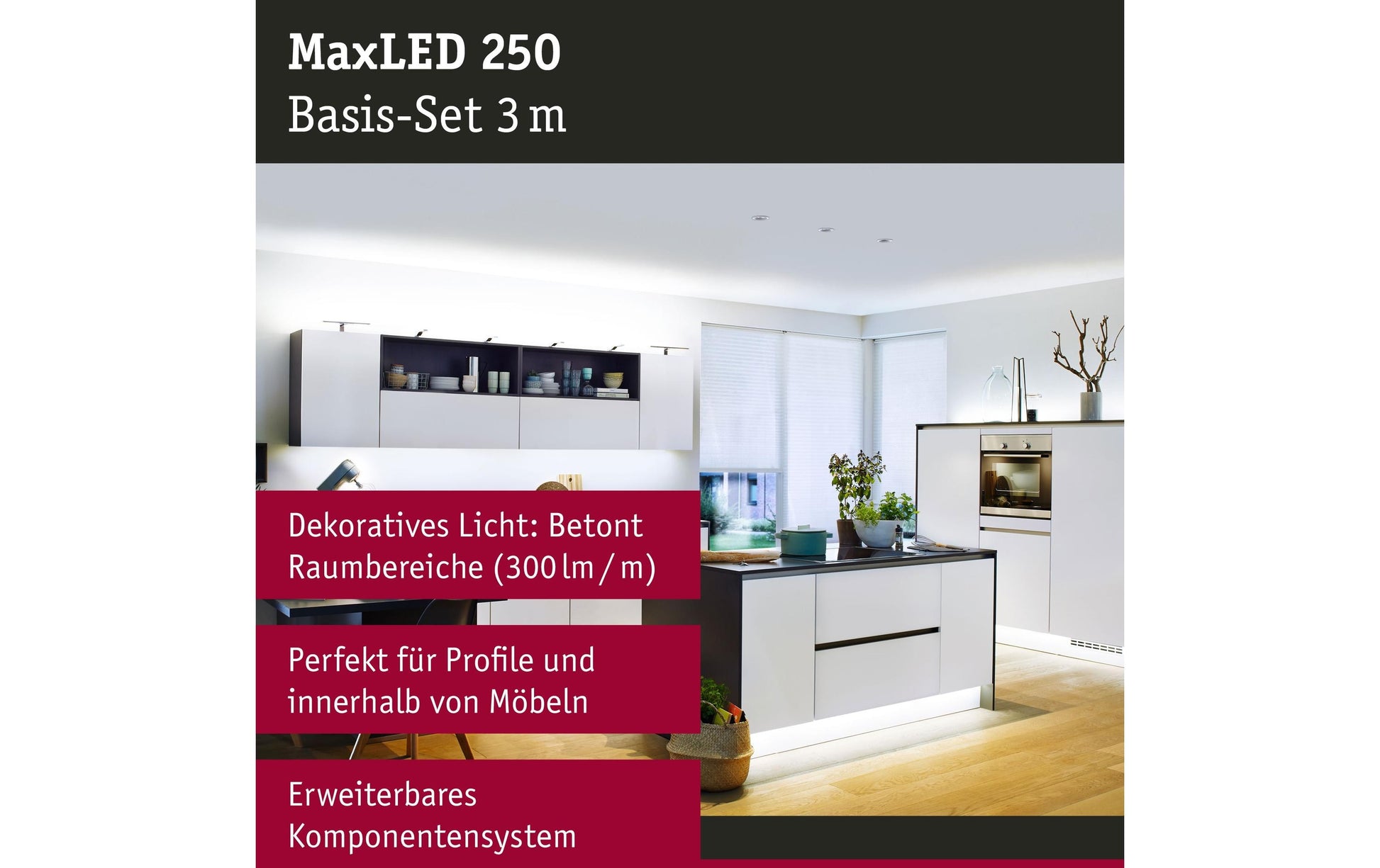 Paulmann LED-Strip – Set, 3 m, 900 lm, 12 W, 6500 K, dimmbar, weiss