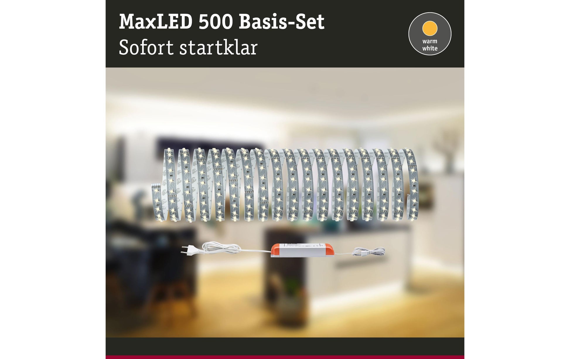 Paulmann LED-Strip MaxLED 500 – Set, 10 m, 5500 lm, 50 W, 2700 K, dimmbar, weiss