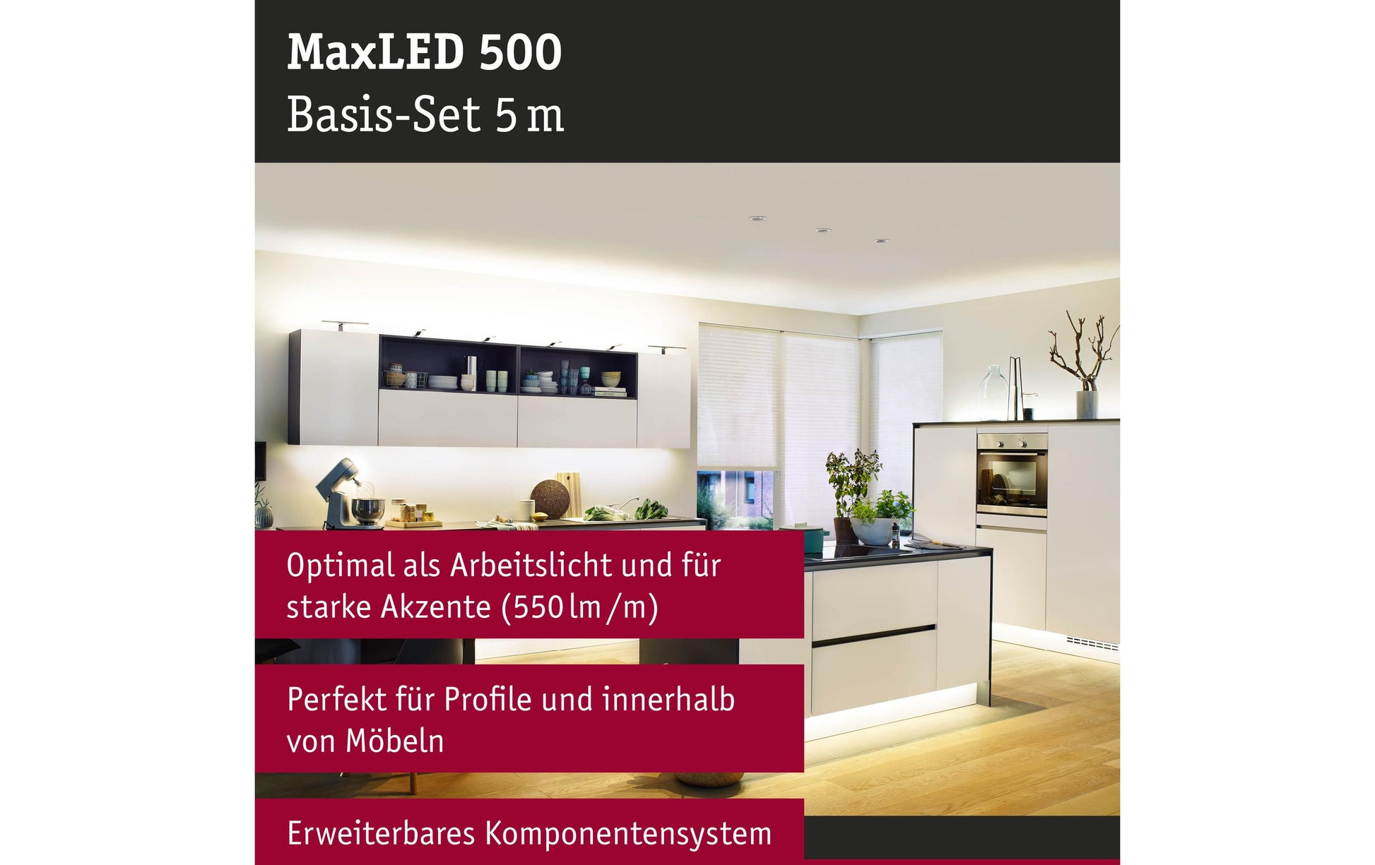 Paulmann LED-Strip MaxLED 500 – Set, 5 m, 2750 lm, 33 W, 2700 K, dimmbar, weiss
